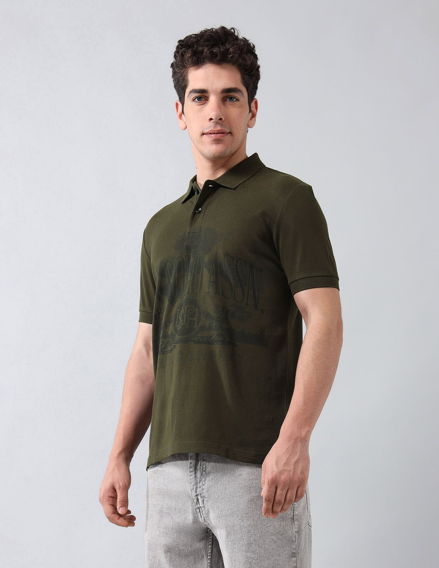 Muscle Fit Brand Printed Polo Shirt Olive - U.S. Polo Assn. India | Large