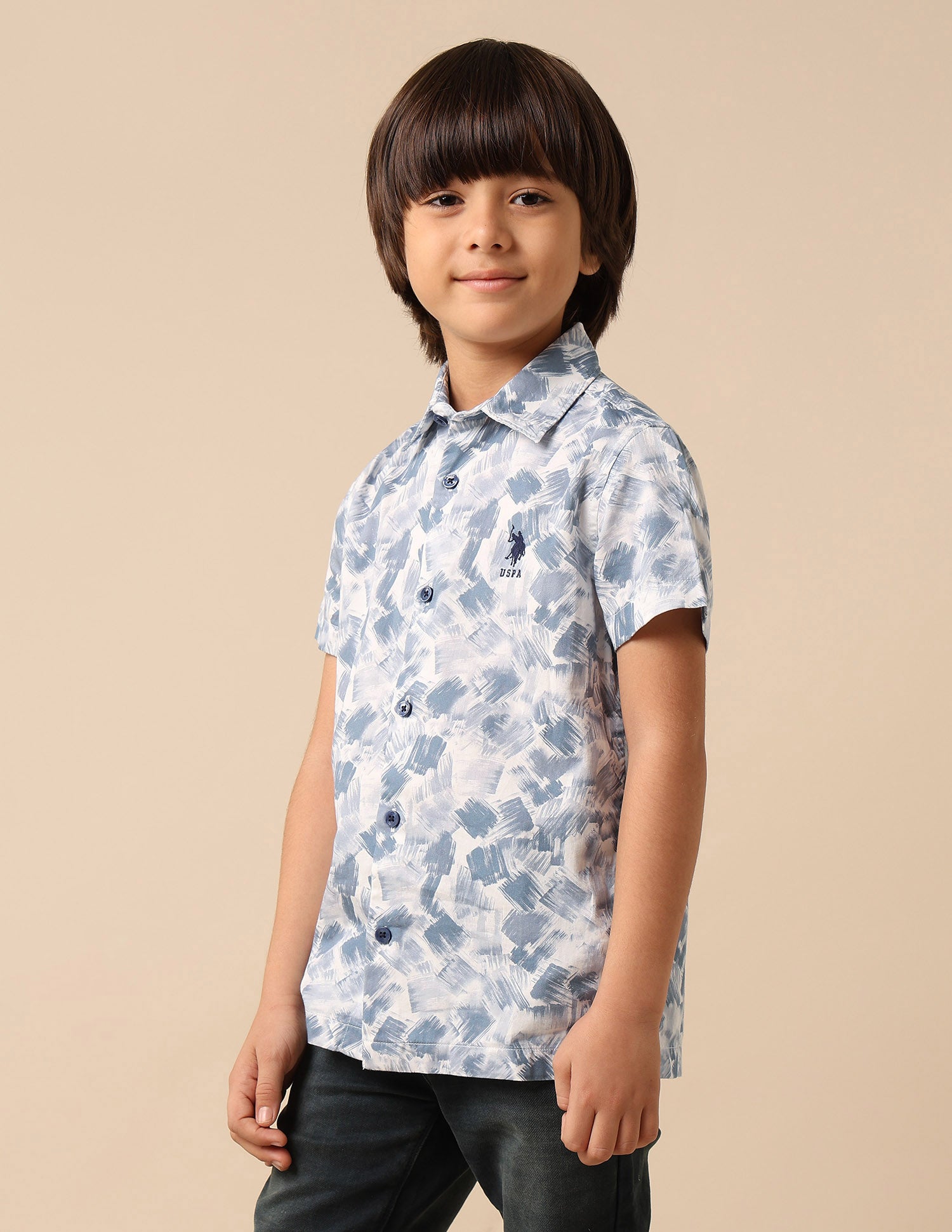 Boys Abstract Printed Satin Shirt Blue - U.S. POLO ASSN. | Large
