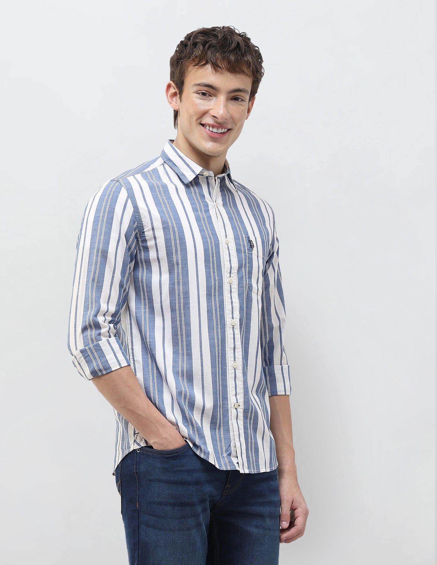 Vertical Striped Regular Fit Shirt Blue - U.S. Polo Assn. India | Large
