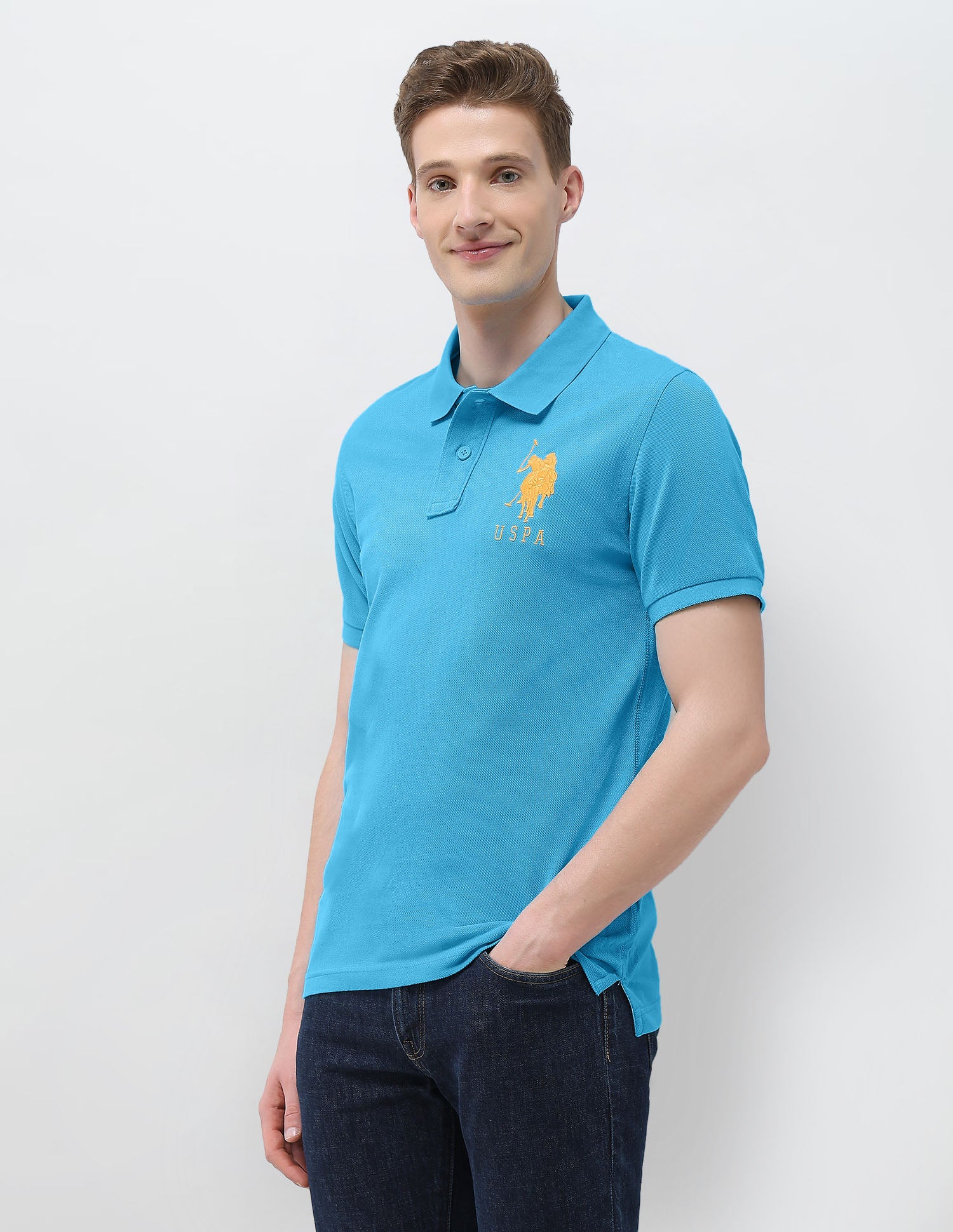 Solid Slim Fit Polo Shirt Blue - U.S. Polo Assn. India | Large