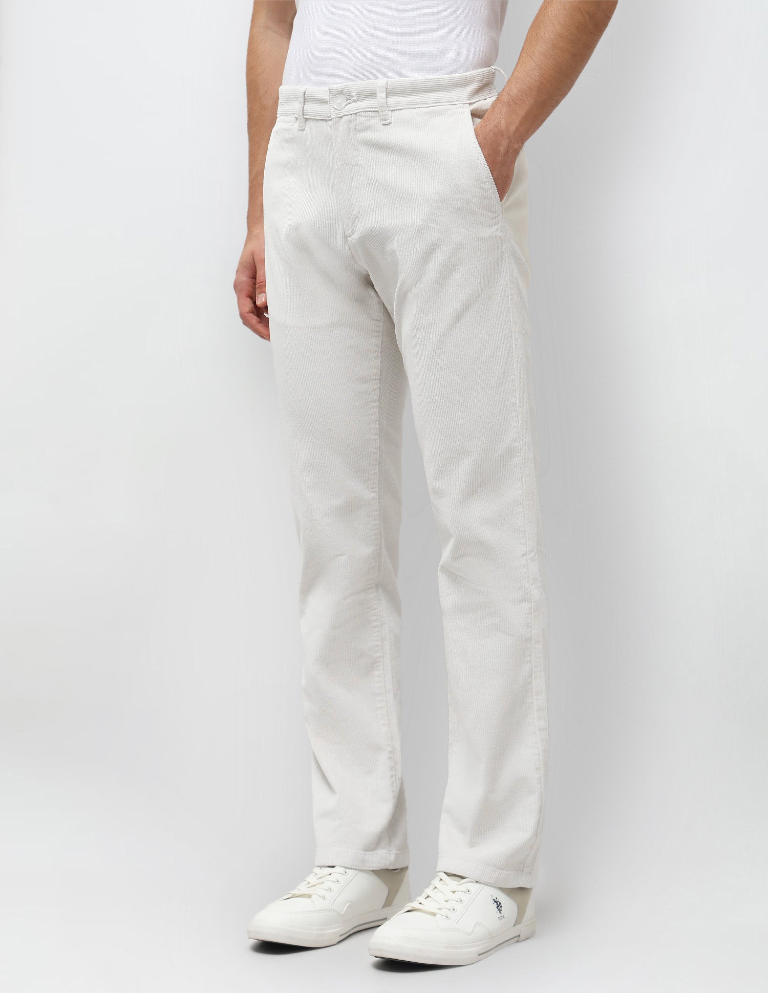 Riley Straight Fit Corduroy Trousers White - U.S. POLO ASSN. | Large