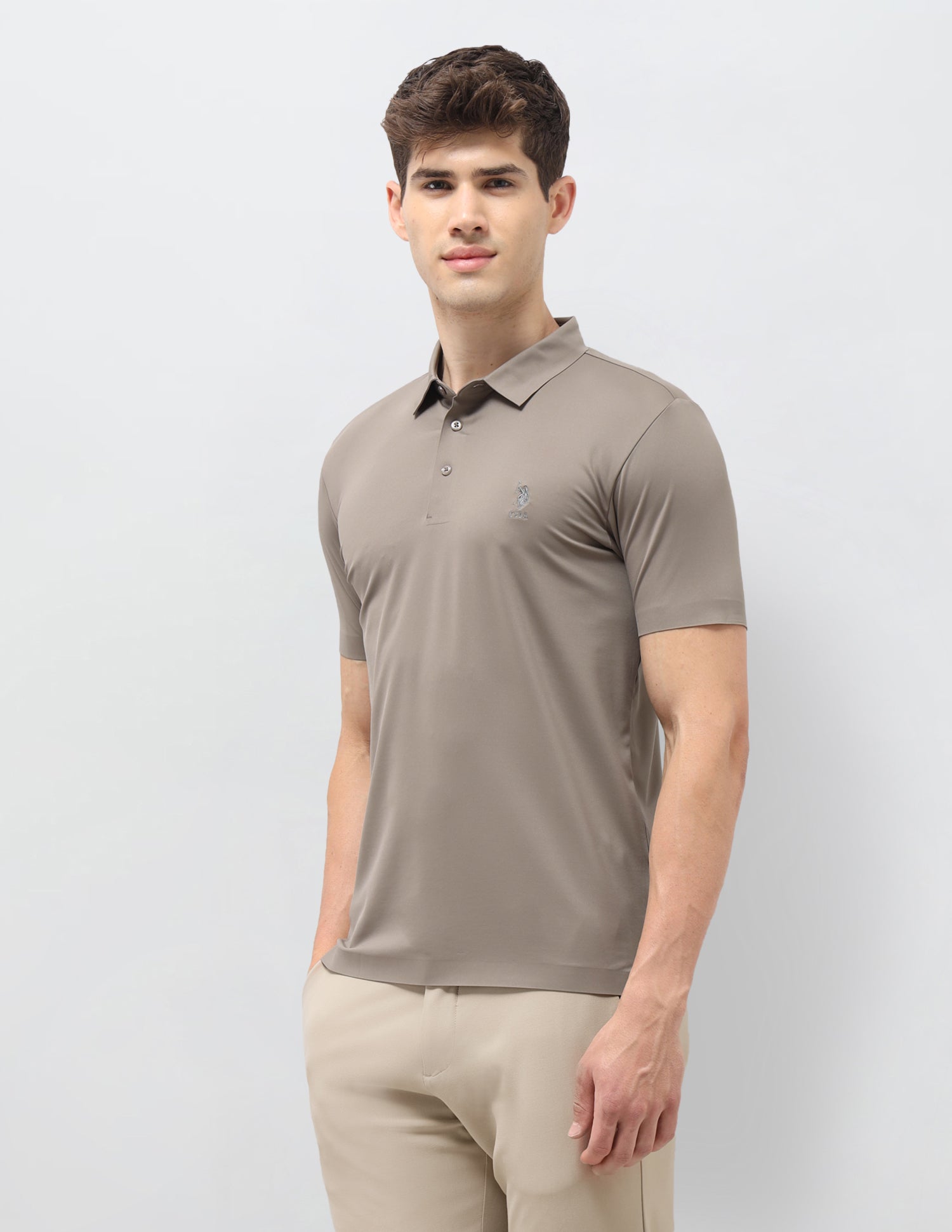 Solid Slim Fit Polo Shirt Light Brown - U.S. Polo Assn. India | Large