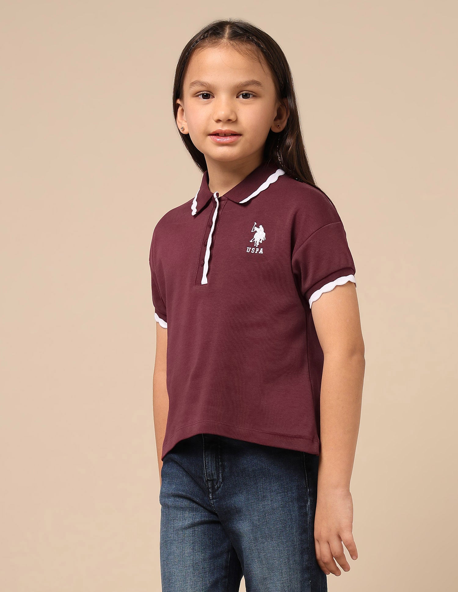 Girls Solid Boxy Fit Top Burgundy - U.S. POLO ASSN. | Large
