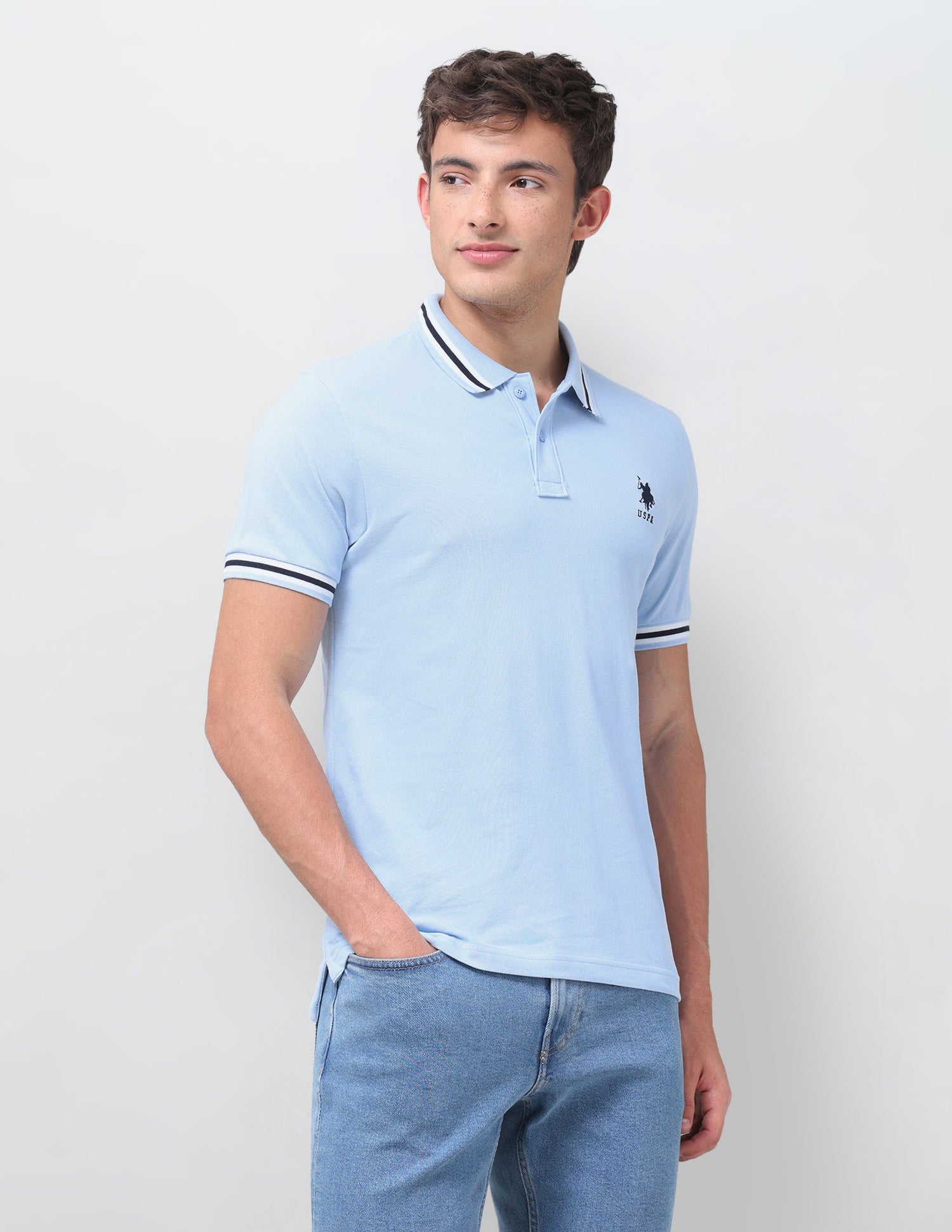 Solid Regular Fit Polo Shirt Light Blue - U.S. Polo Assn. India | Large