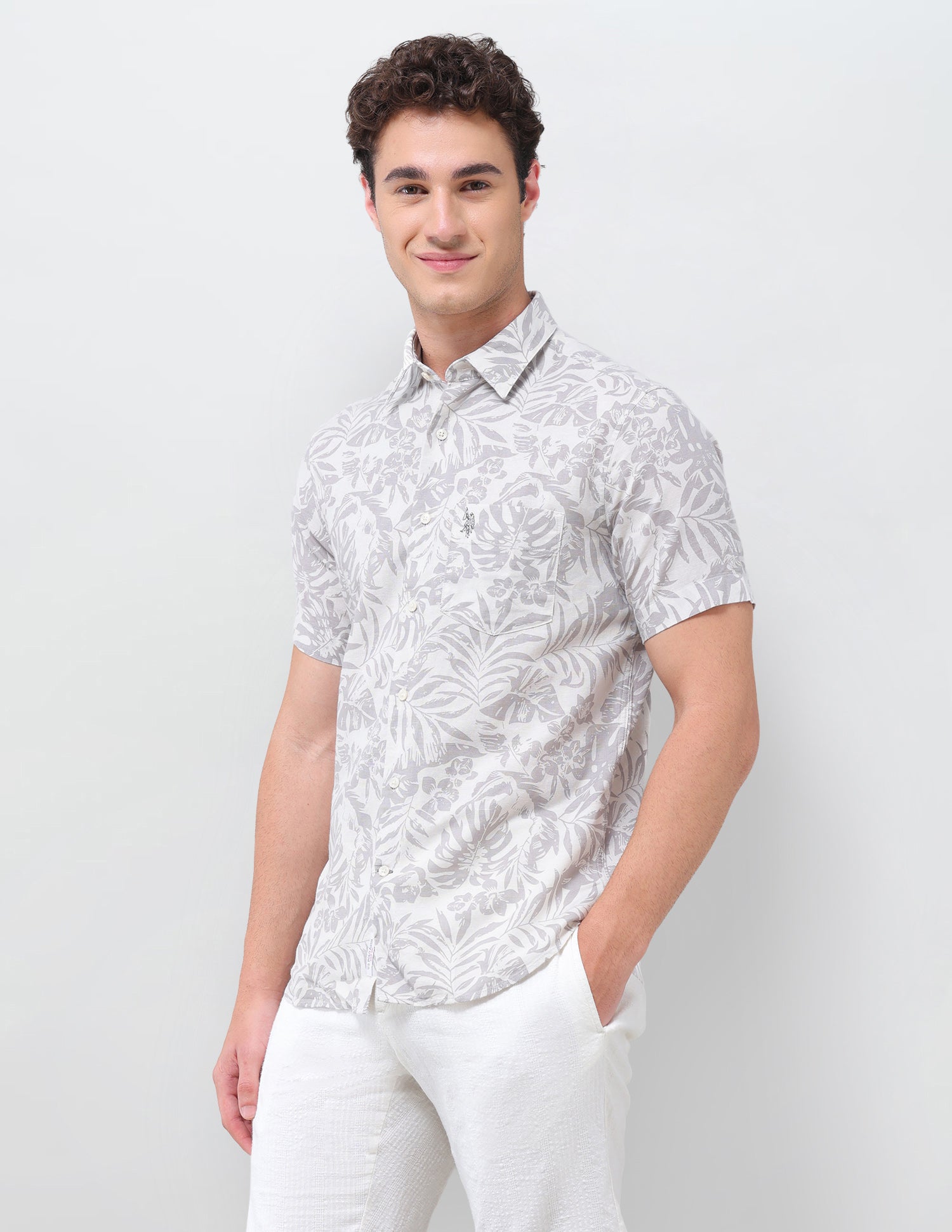 Floral Printed Regular Fit Shirt Grey - U.S. Polo Assn. India | Large