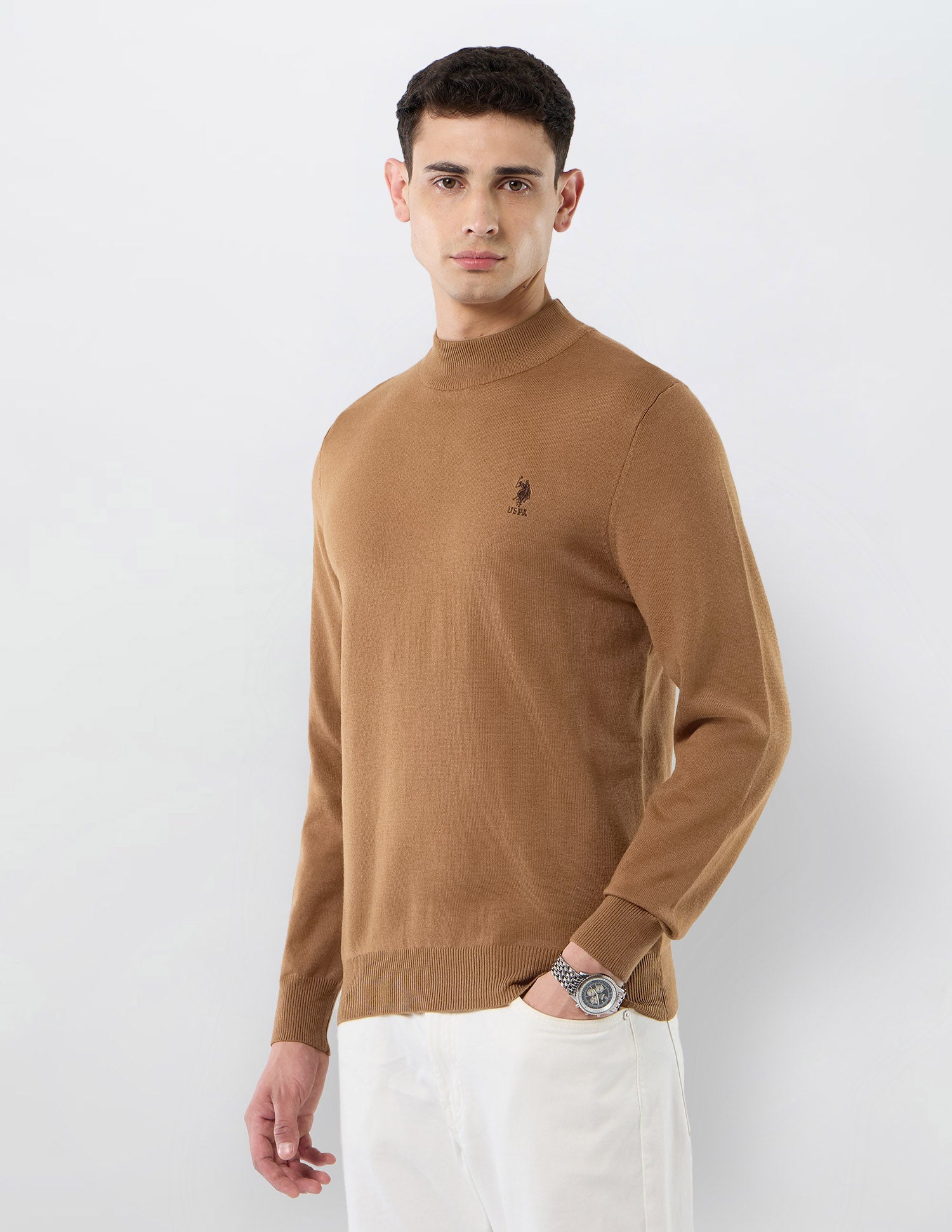 Solid Regular Fit Sweater Mustard - U.S. POLO ASSN. | Large