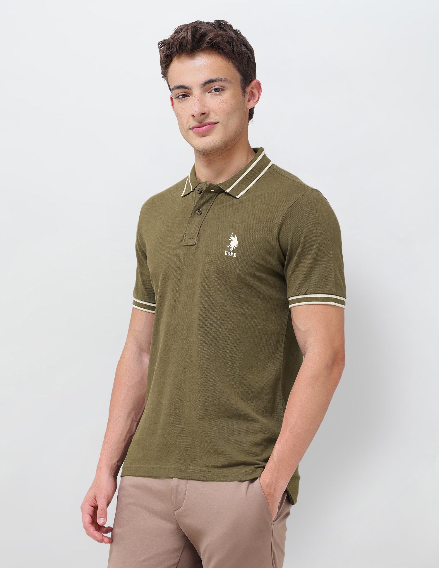Solid Regular Fit Polo Shirt Dark Olive - U.S. Polo Assn. India | Large