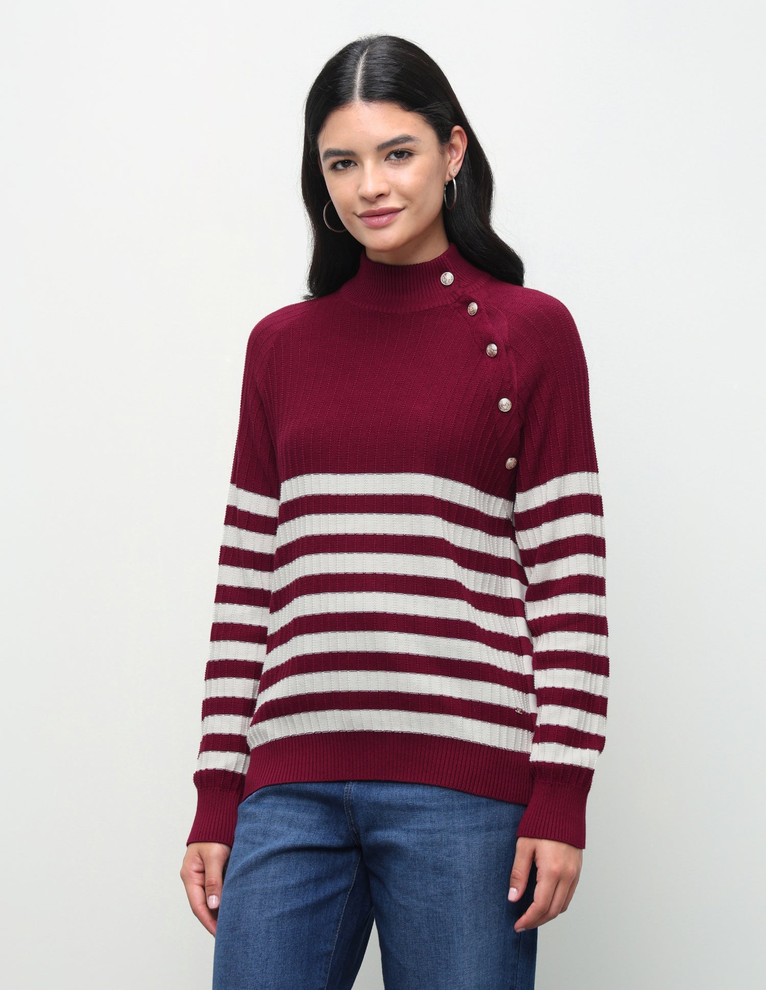 Horizontal Striped Regular Fit Sweater Maroon - U.S. Polo Assn. India | Large