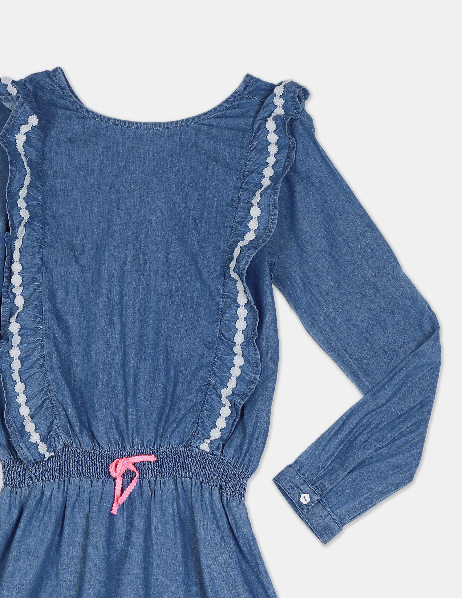 Girls Blue Ruffle Accent Washed Denim Dress Blue - U.S. POLO ASSN. | Large