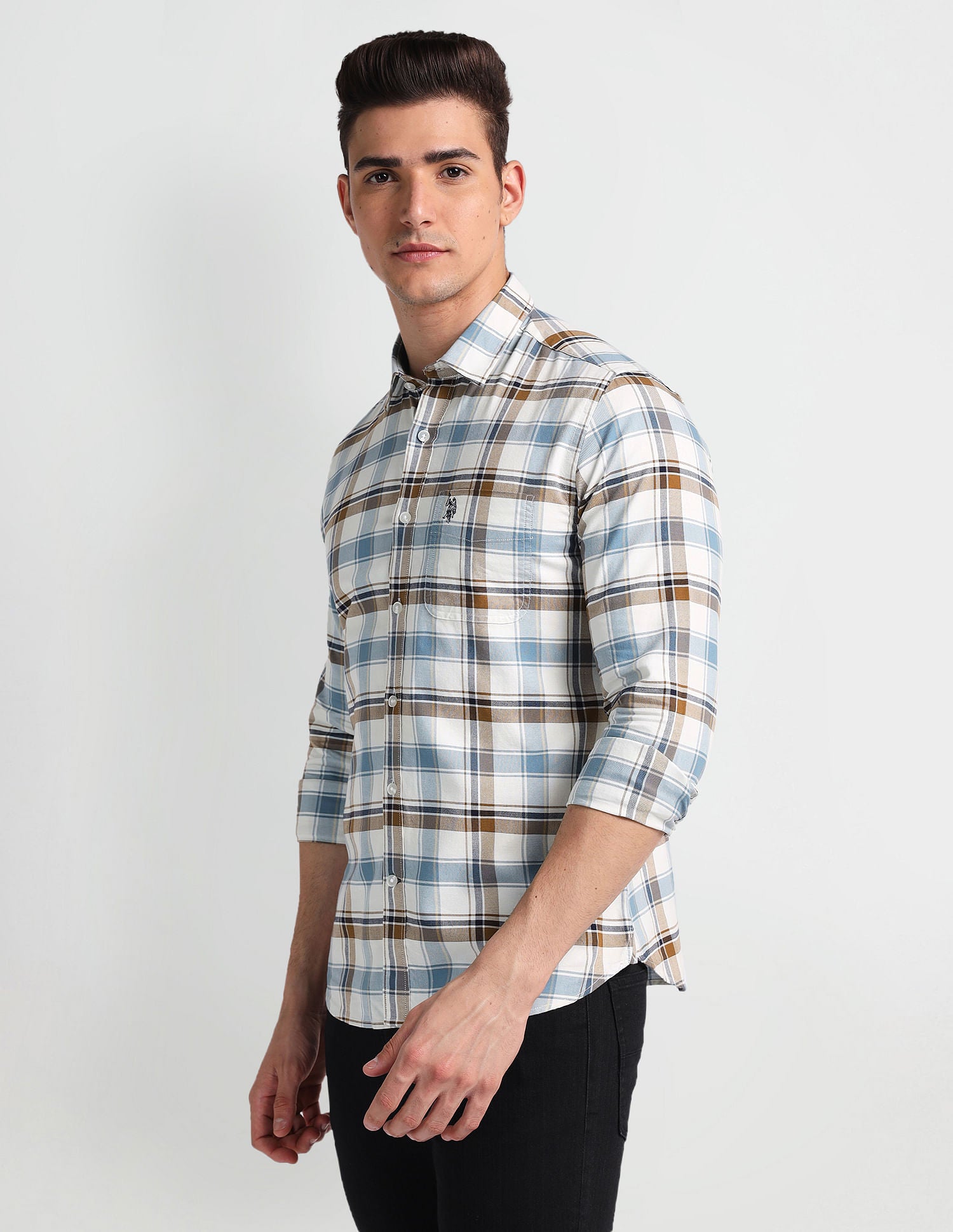 Tartan Check Oxford Shirt White, Blue and Brown - U.S. Polo Assn. India | Large