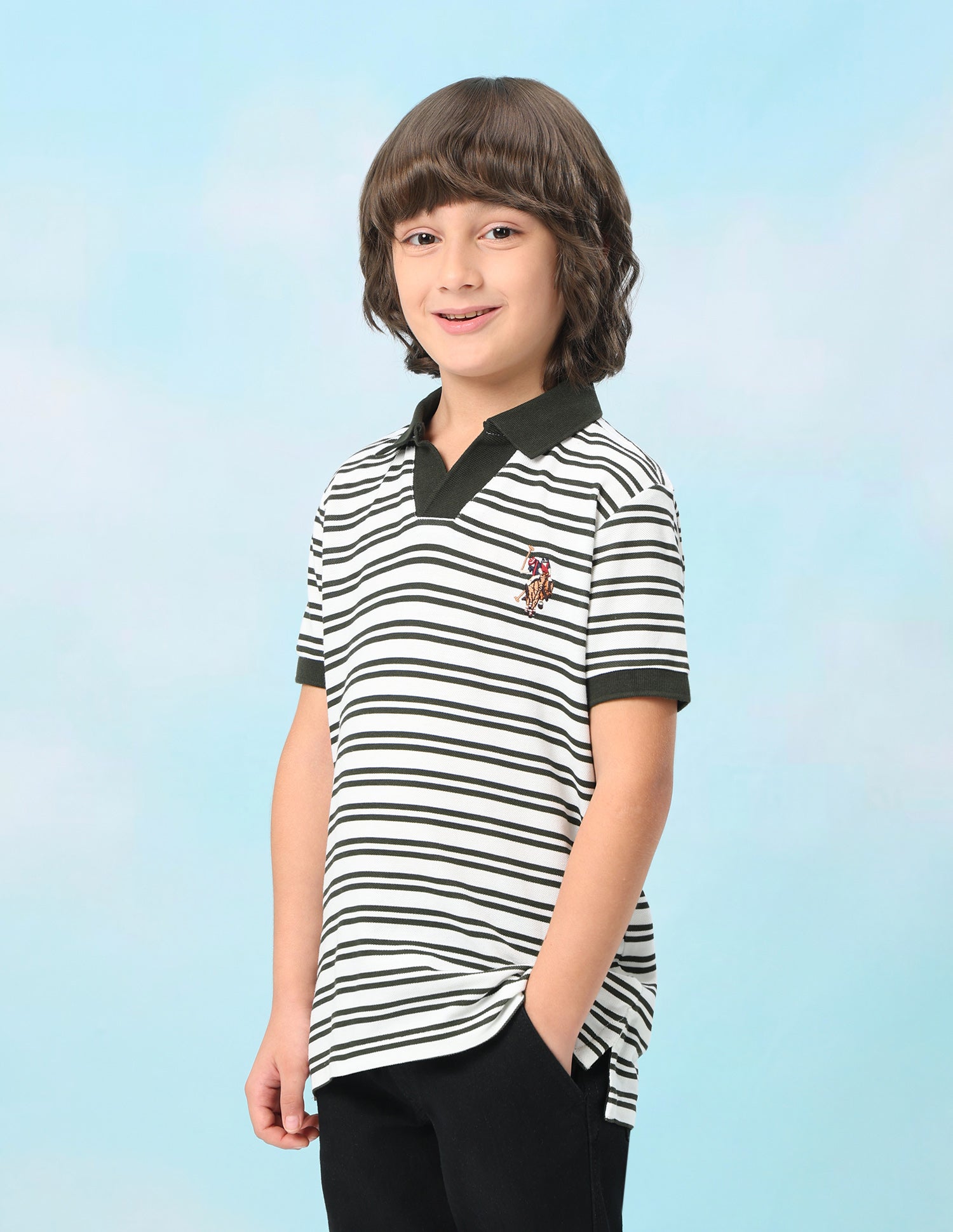 Horizontal Striped Regular Fit Polo Shirt Olive - U.S. Polo Assn. India | Large