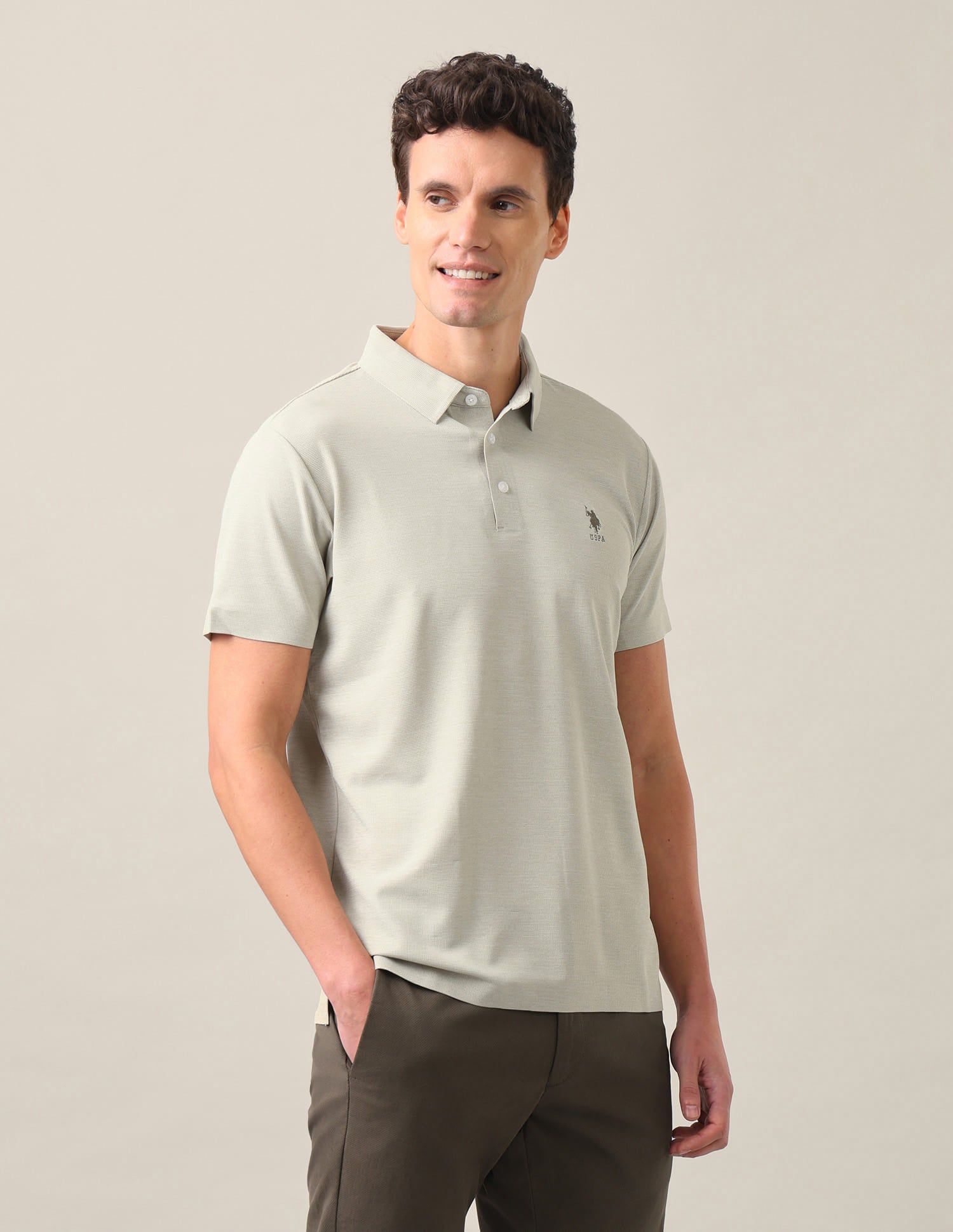 Solid Slim Fit Polo Shirt Light Green - U.S. Polo Assn. India | Large