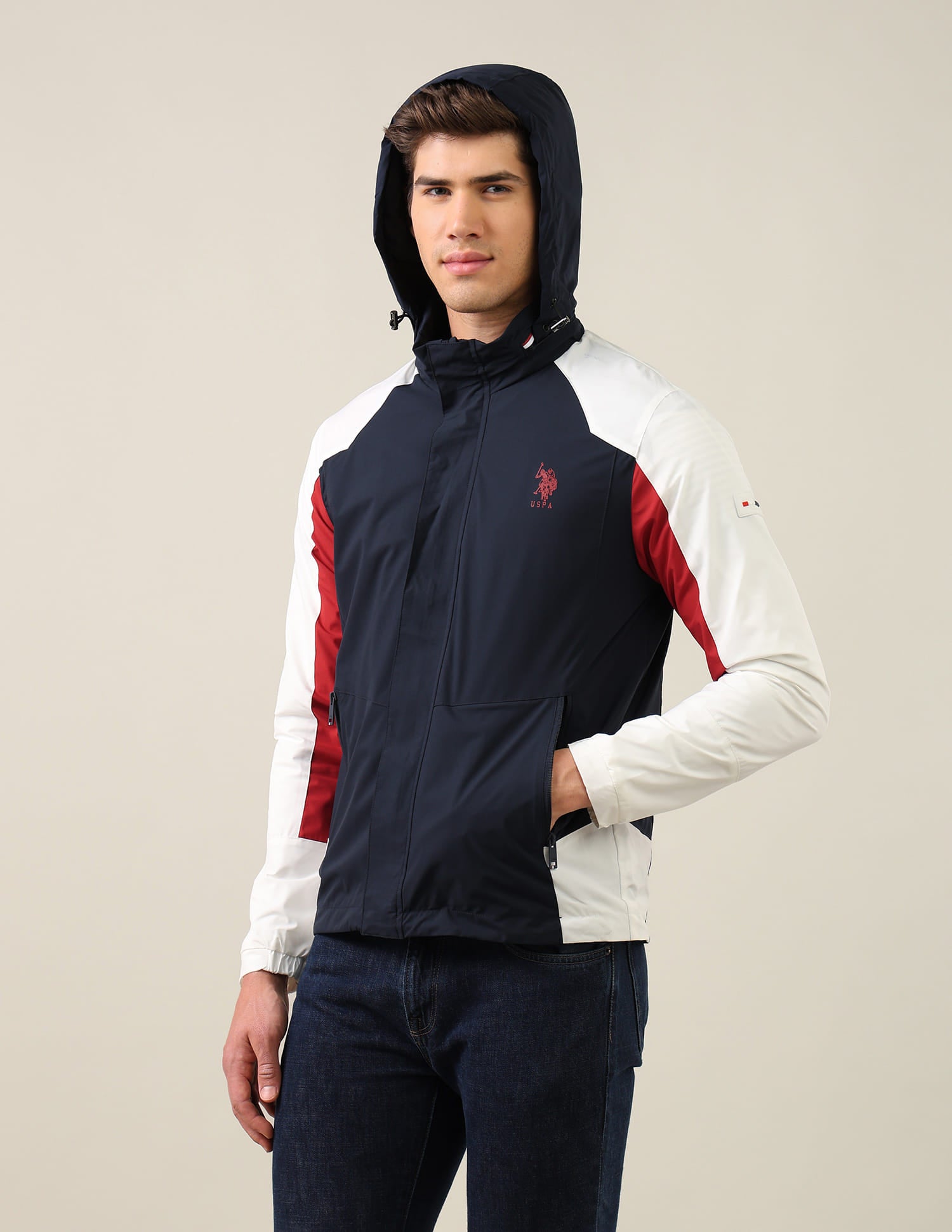 Colour Blocked Regular Fit Jacket Navy - U.S. Polo Assn. India | Large