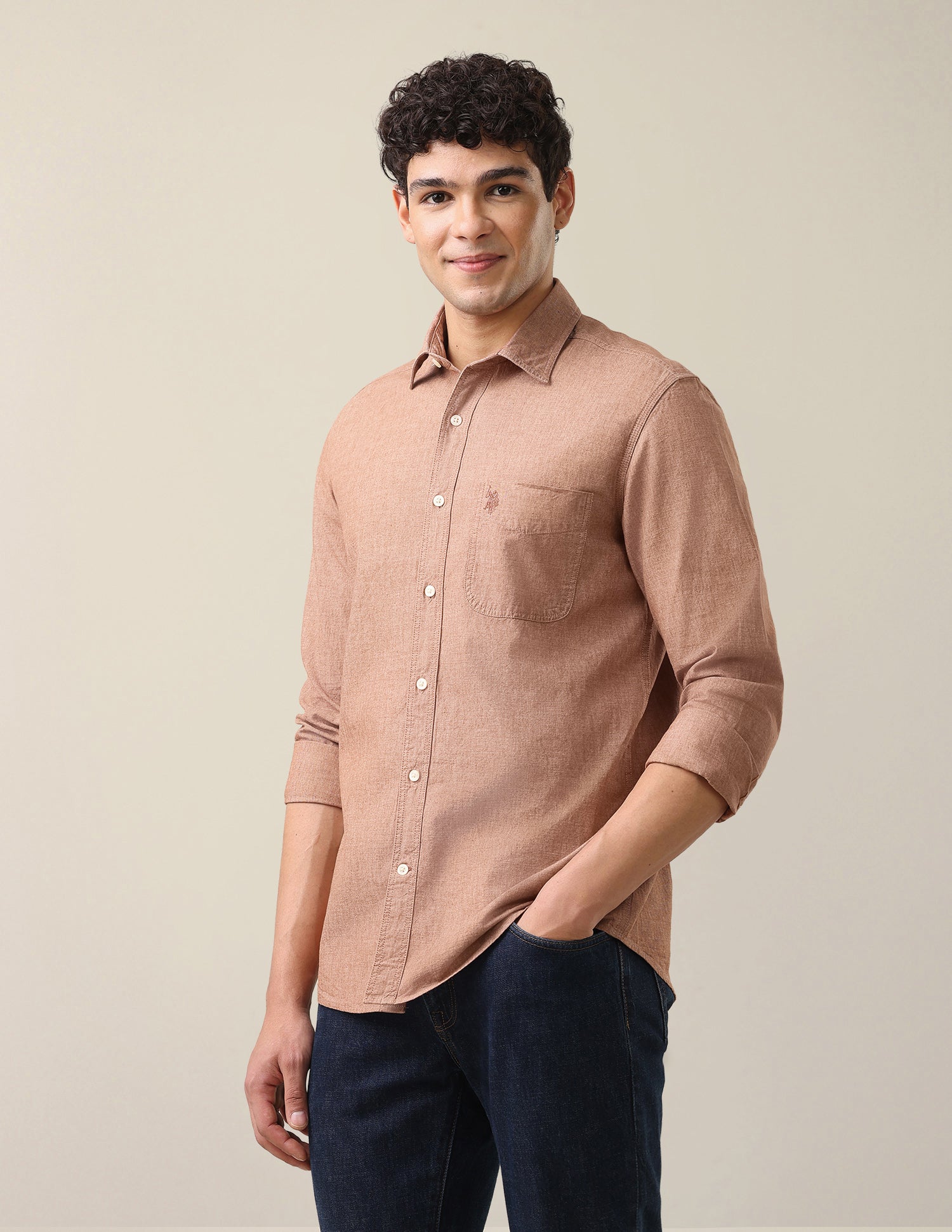 Solid Regular Fit Shirt Rust - U.S. Polo Assn. India | Large