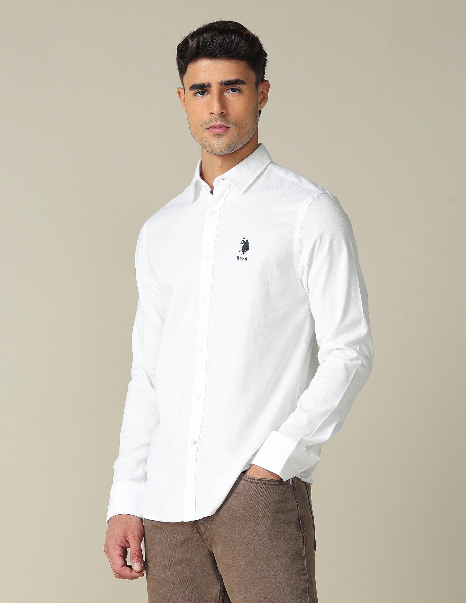 Dobby Tailored Fit Shirt White - U.S. POLO ASSN. | Large