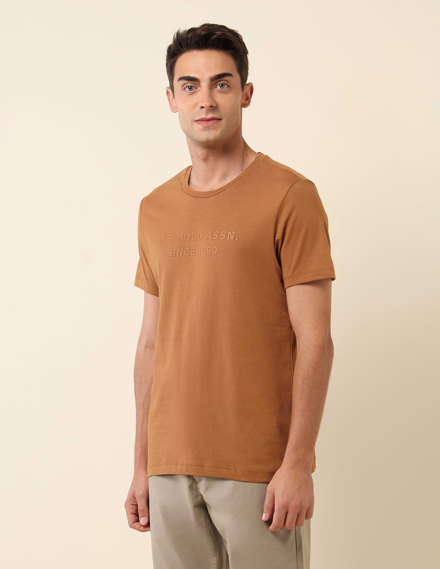 Slim Fit Brand Embossed T- Shirt Brown - U.S. Polo Assn. India | Large