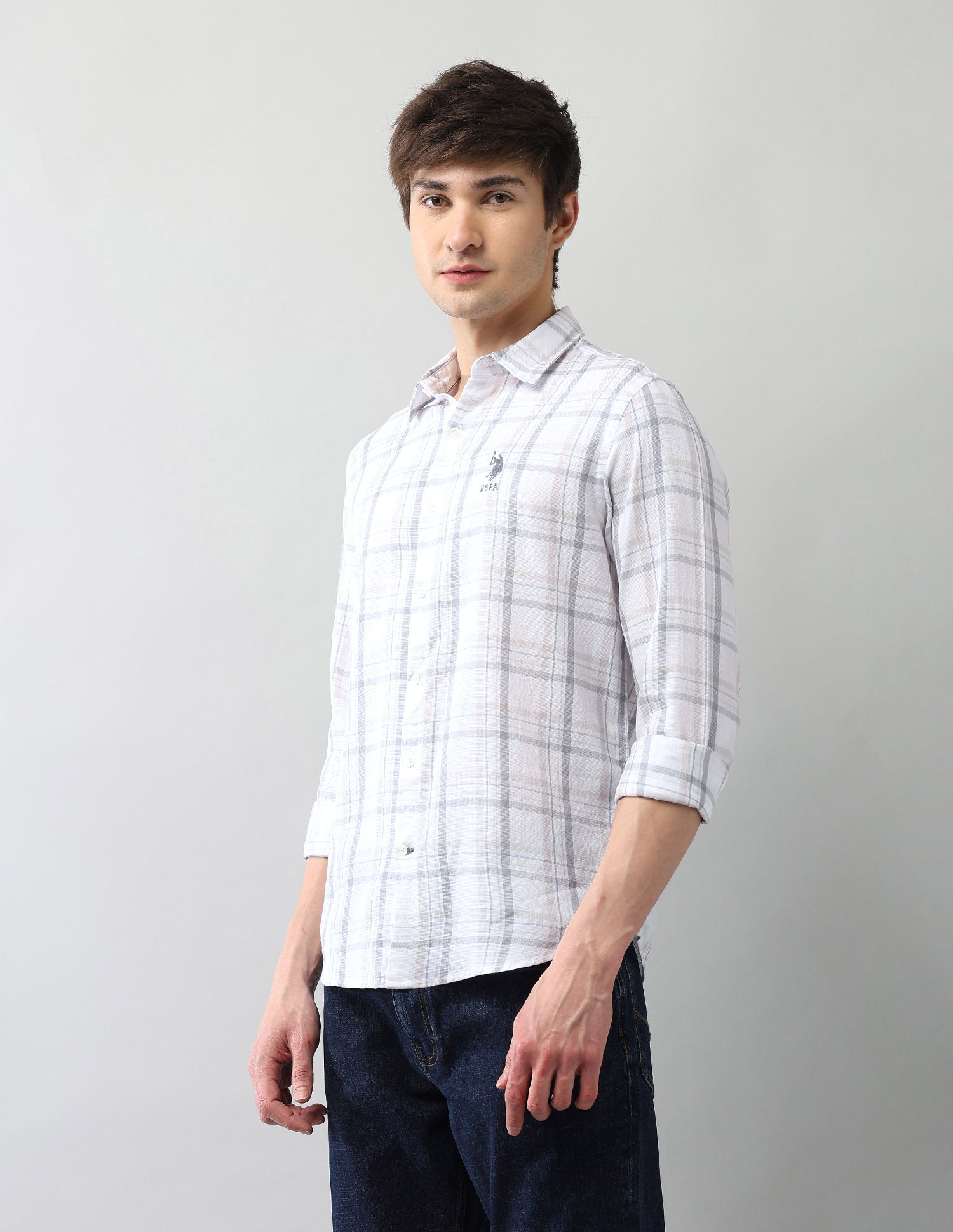 Grid Tattersall Checked Regular Fit Dobby Shirt Ecru - U.S. Polo Assn. India | Large