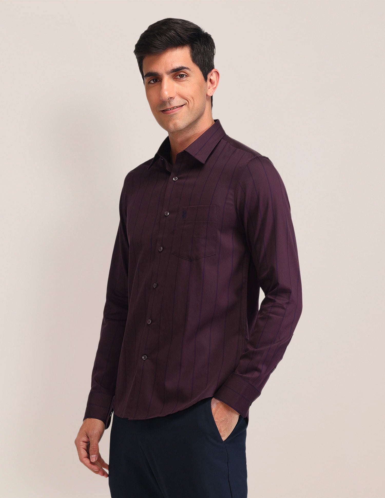 Tailored Fit Twill Shirt Wine - U.S. Polo Assn. India | Large