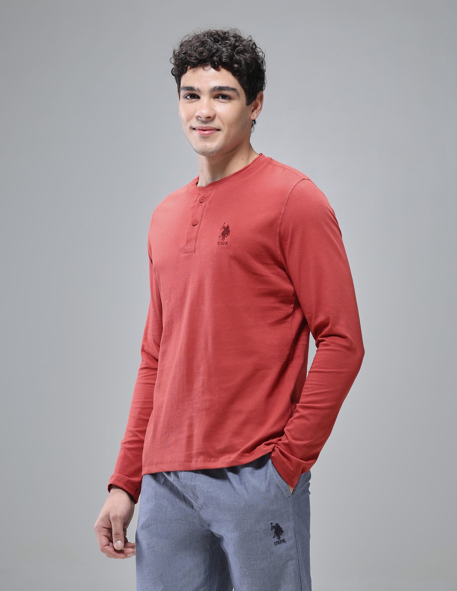 Henley Neck Solid I694 Lounge T-Shirt - Pack Of 1 Cinnabar - U.S. Polo Assn. India | Large