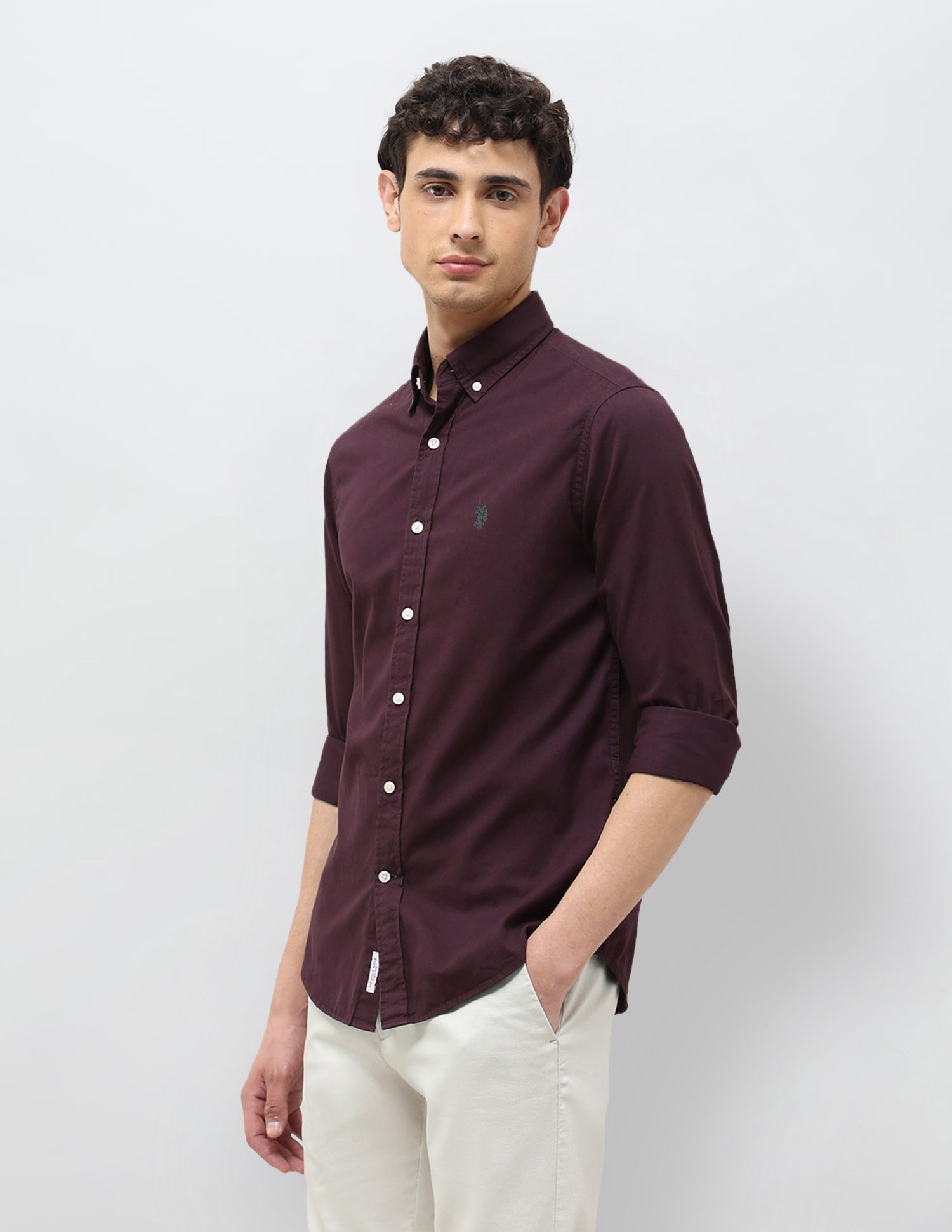 Twill Tailored Fit Shirt Wine - U.S. POLO ASSN. | Large