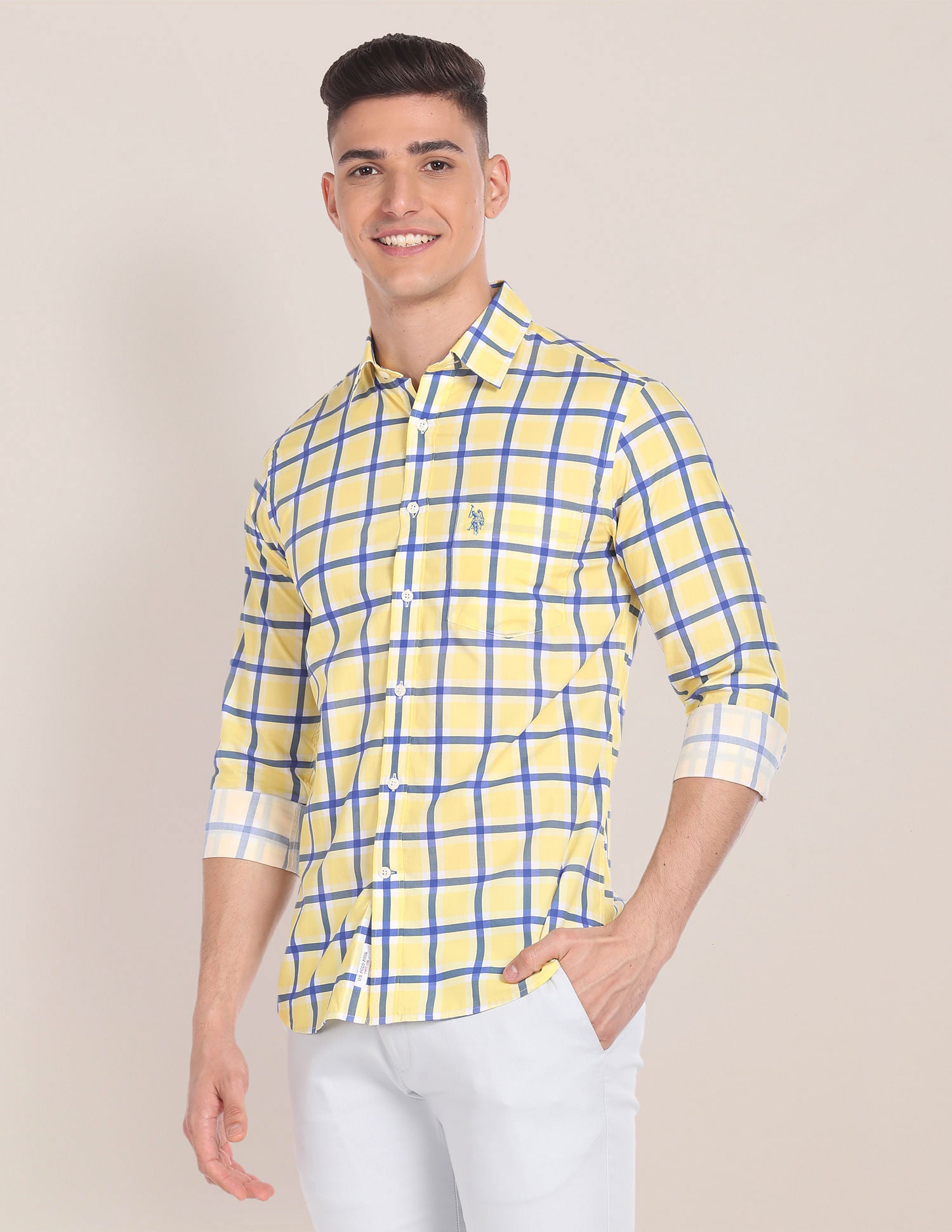 Tartan Check Tailored Regular Fit Shirt Yellow - U.S. Polo Assn. India | Large