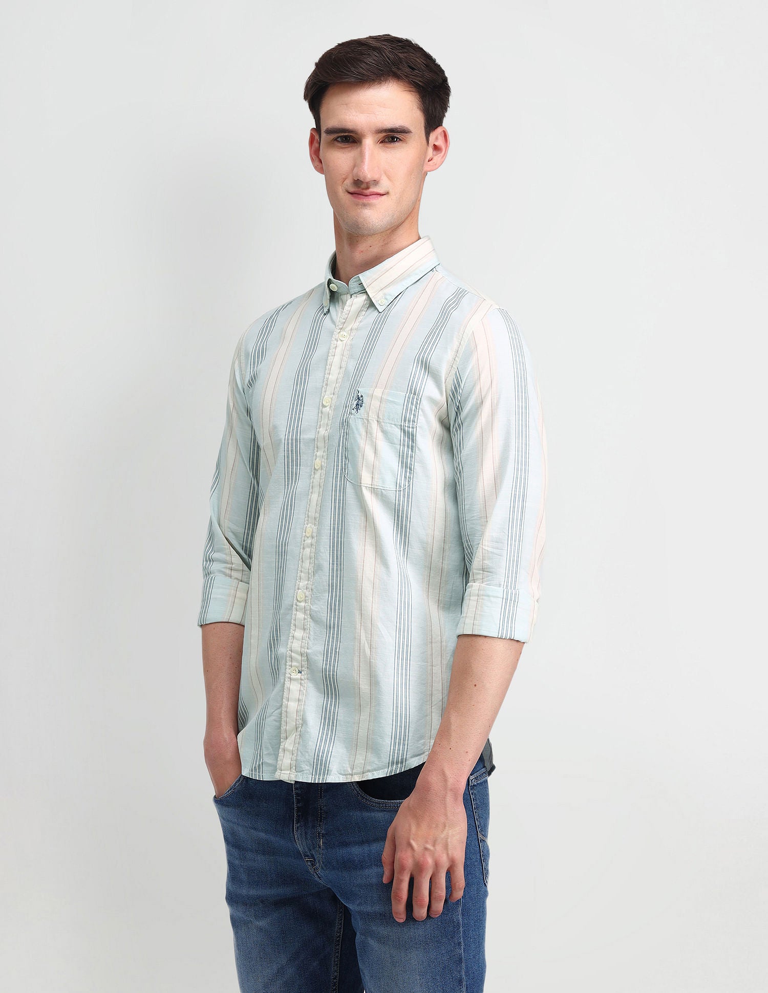 Button Down Slim Fit Shirt Light Blue - U.S. Polo Assn. India | Large