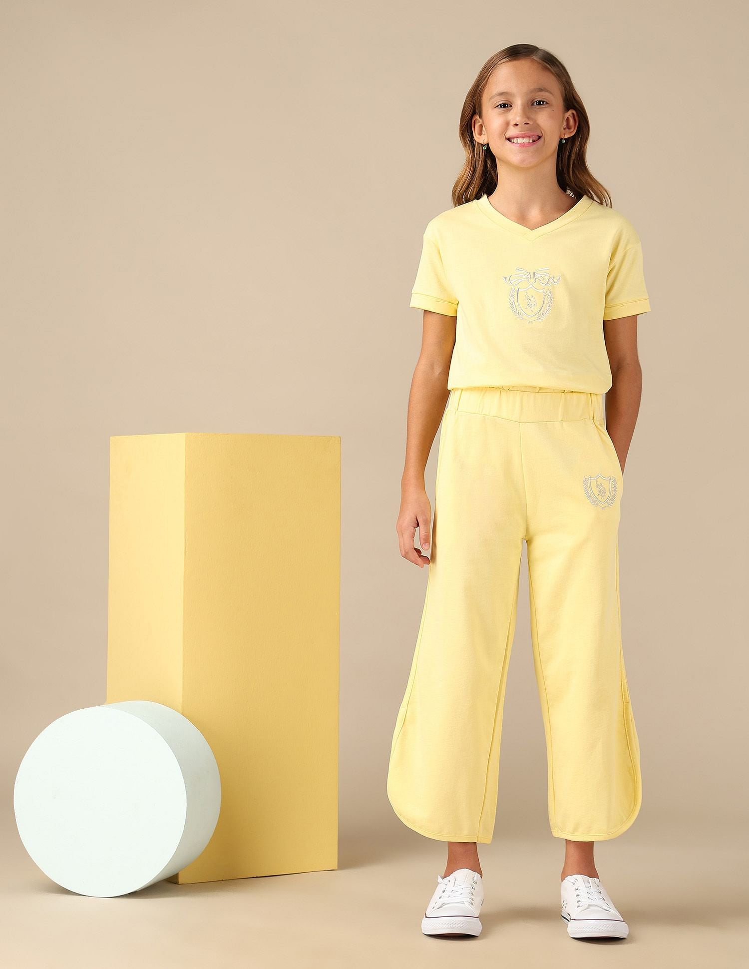 Girls Brand Embroidered Track Pants Yellow Cream - U.S. POLO ASSN. | Large