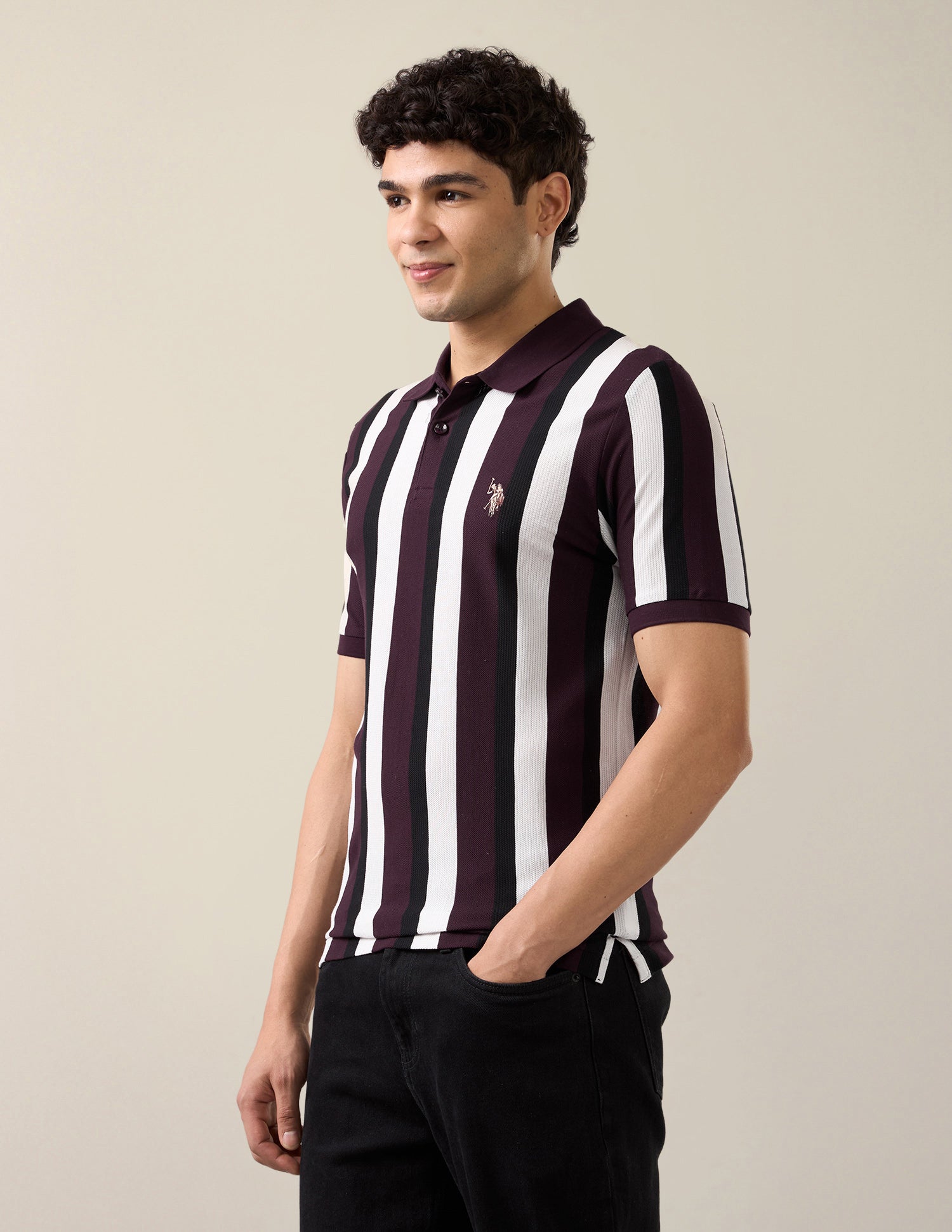 Vertical Striped Slim Fit Polo Shirt Wine - U.S. Polo Assn. India | Large