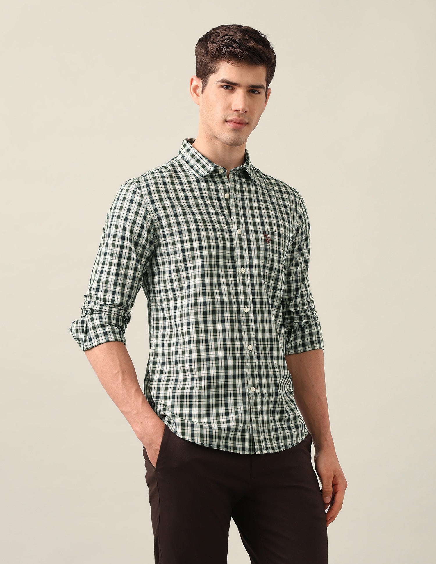 Grid Tattersall Checked Twill Shirt Dark Green - U.S. Polo Assn. India | Large