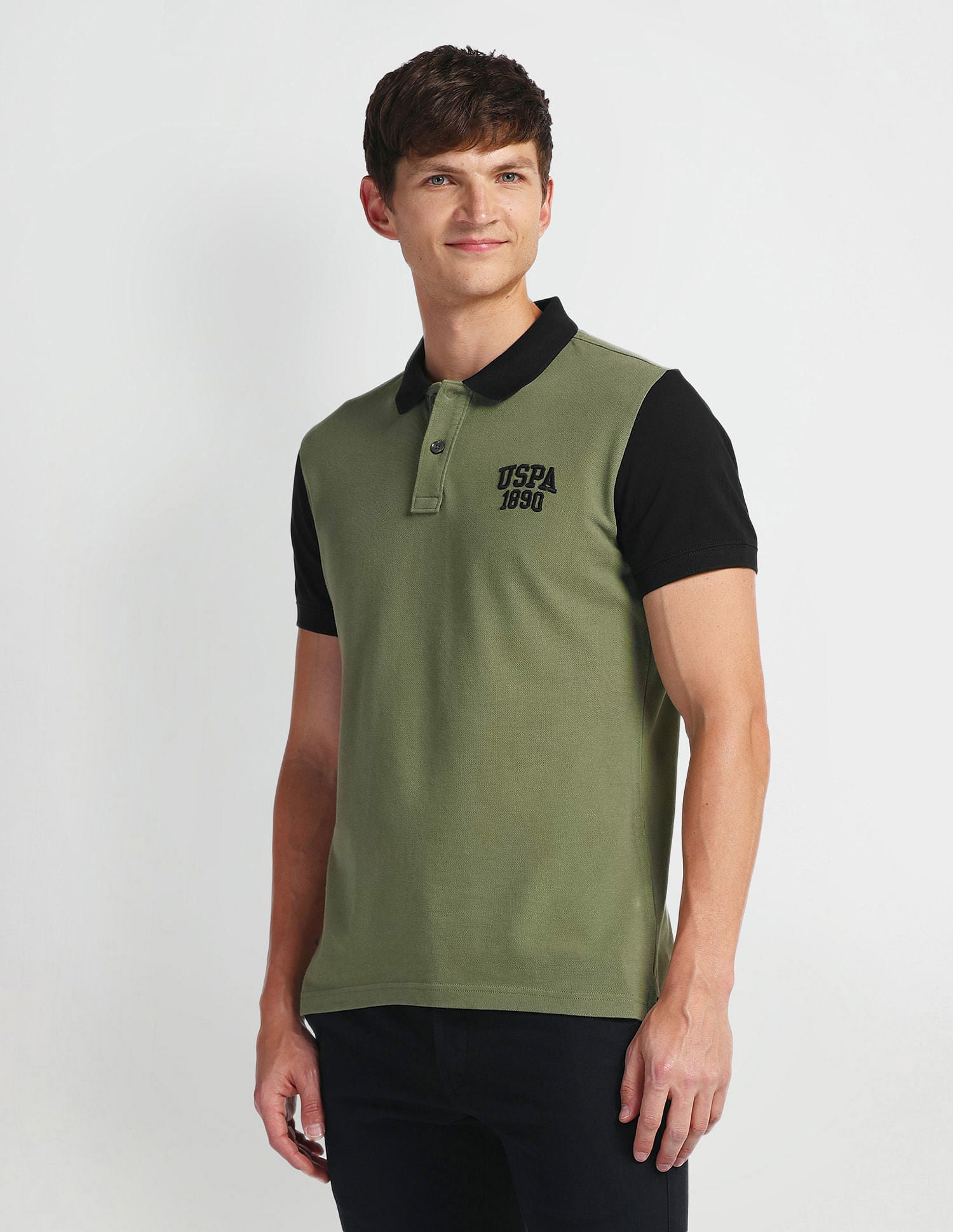 Muscle Fit Colour Block Polo Shirt Olive - U.S. Polo Assn. India | Large