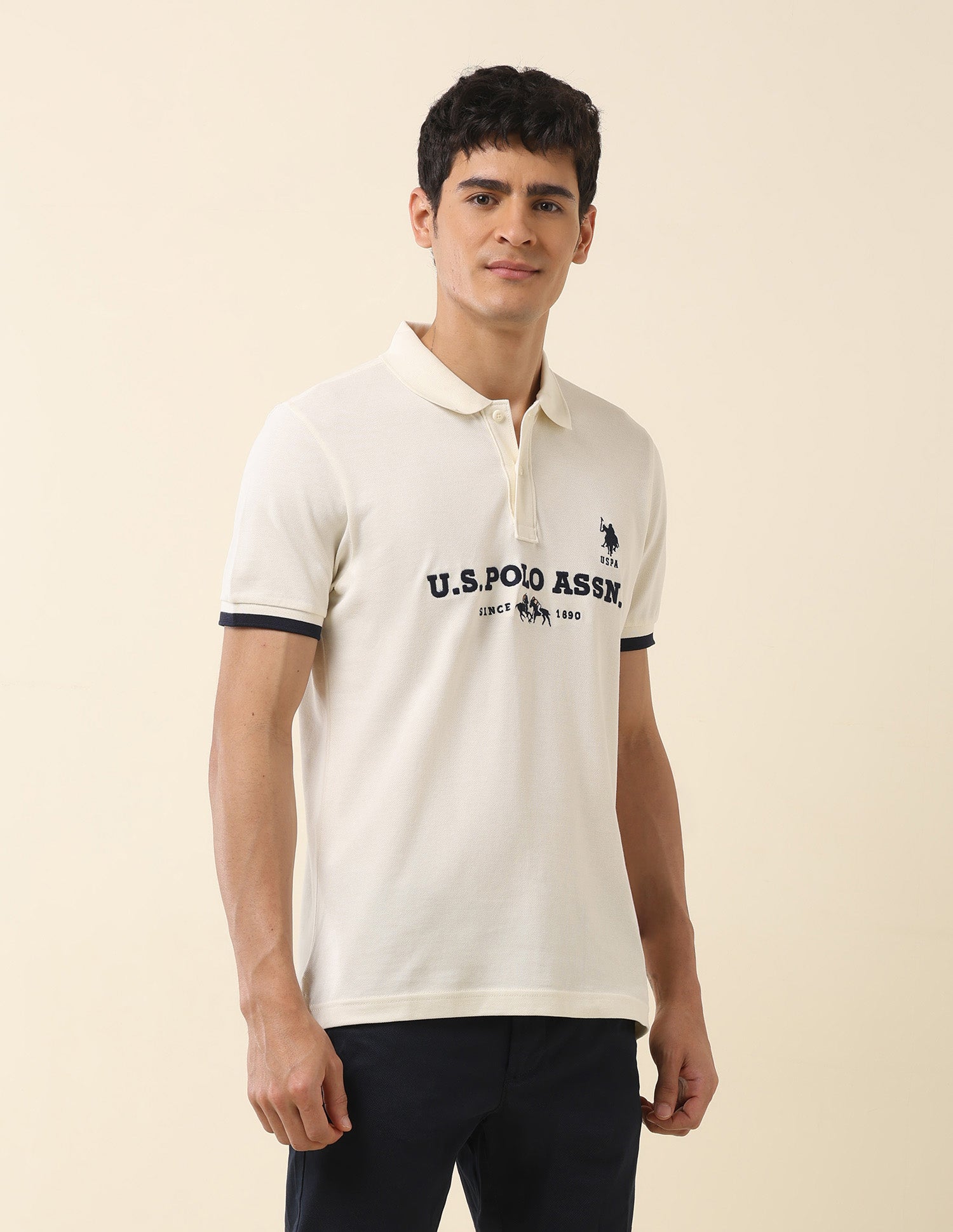 Brand Embroidered Summer Splash Polo Shirt Off White - U.S. Polo Assn. India | Large