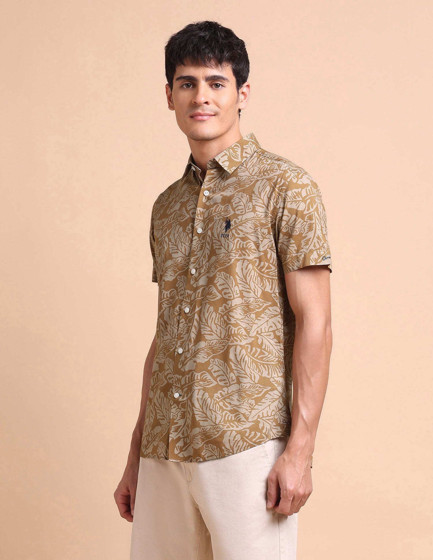 Manhattan Slim Fit All-Over Shirt Rust - U.S. POLO ASSN. | Large