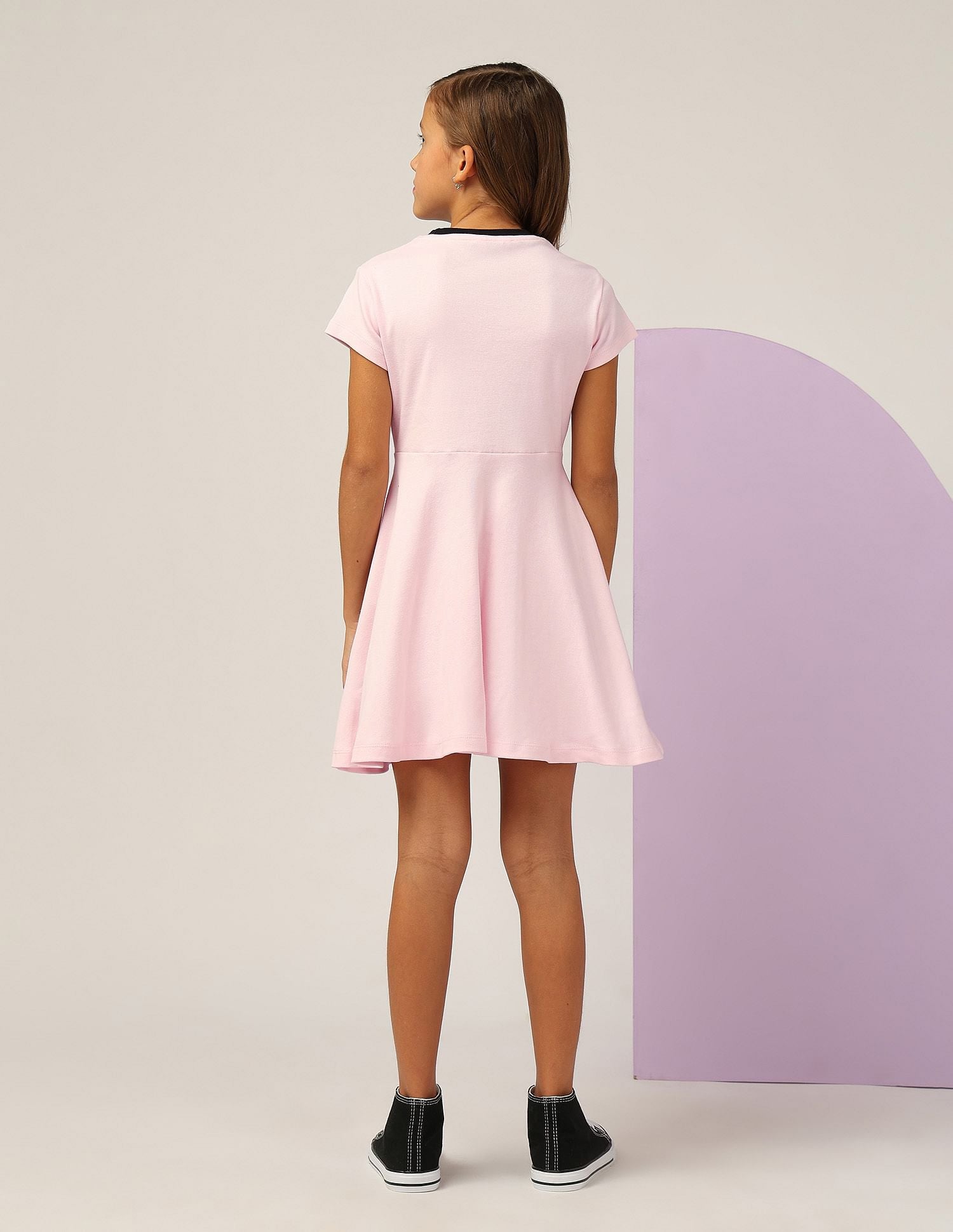 Girls Brand Printed Fit And Flare Dress Pink - U.S. POLO ASSN. | Large