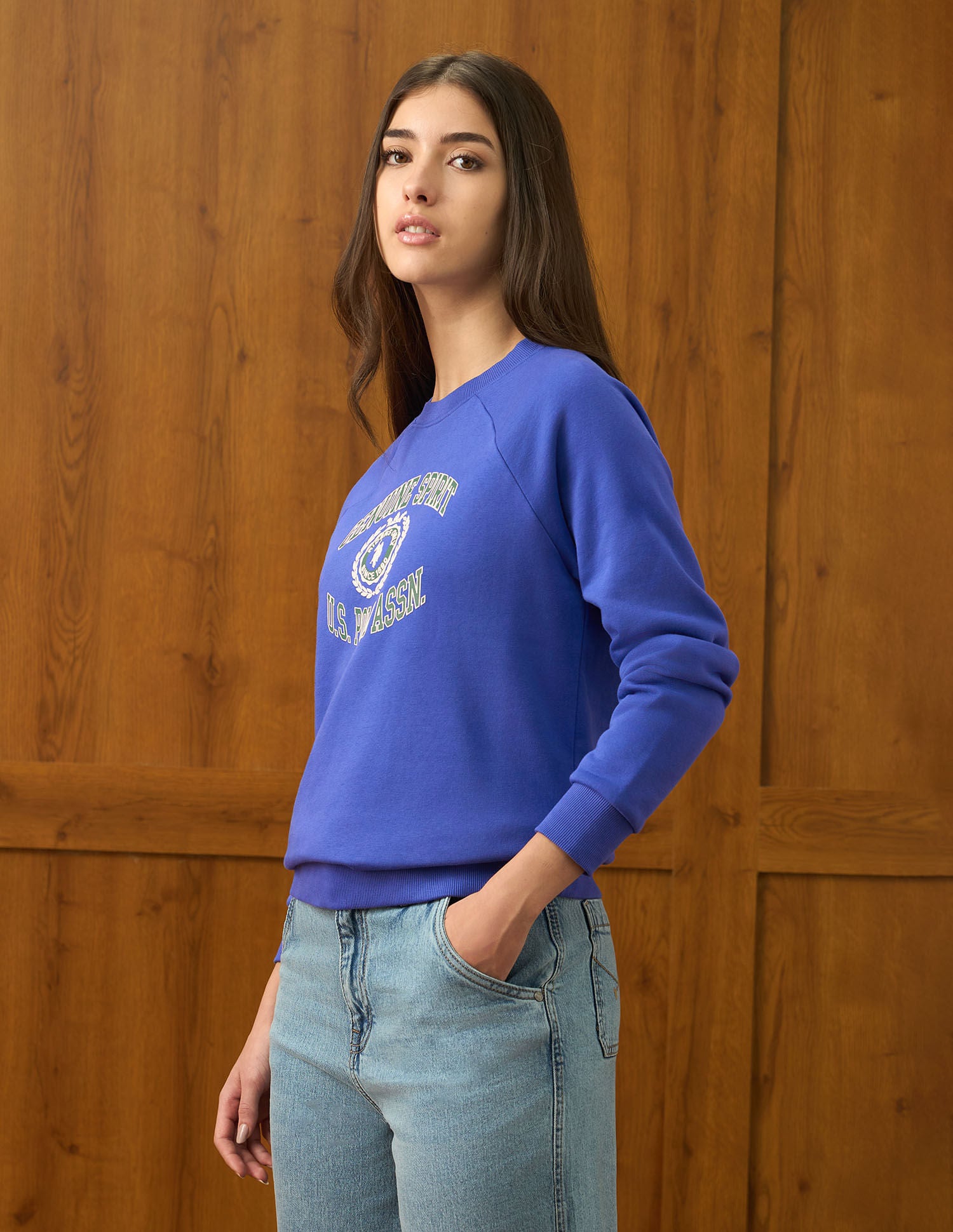 Brand Printed Regular Fit Sweatshirt Blue - U.S. POLO ASSN. | Large