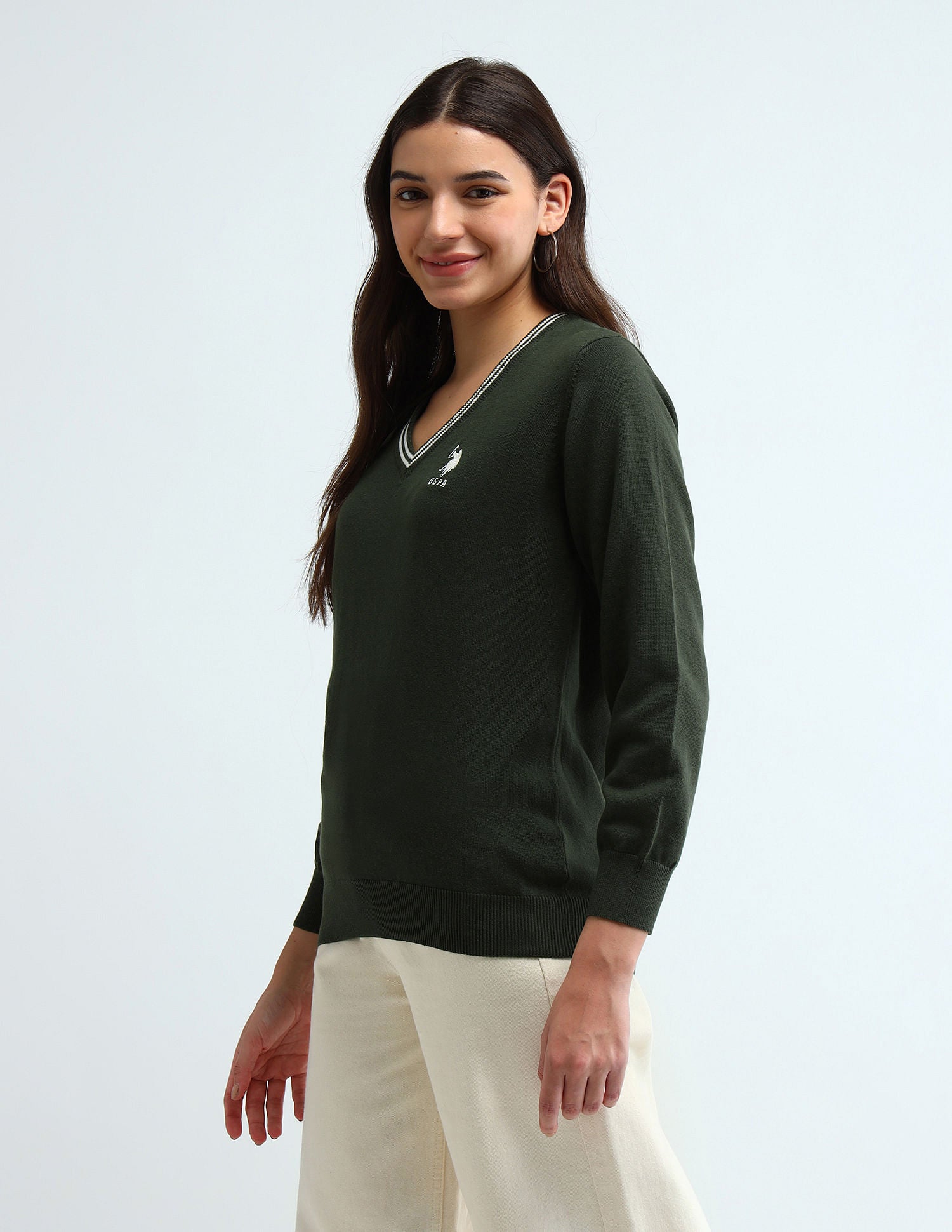 Pure Cotton Regular Fit Sweater Olive - U.S. POLO ASSN. | Large