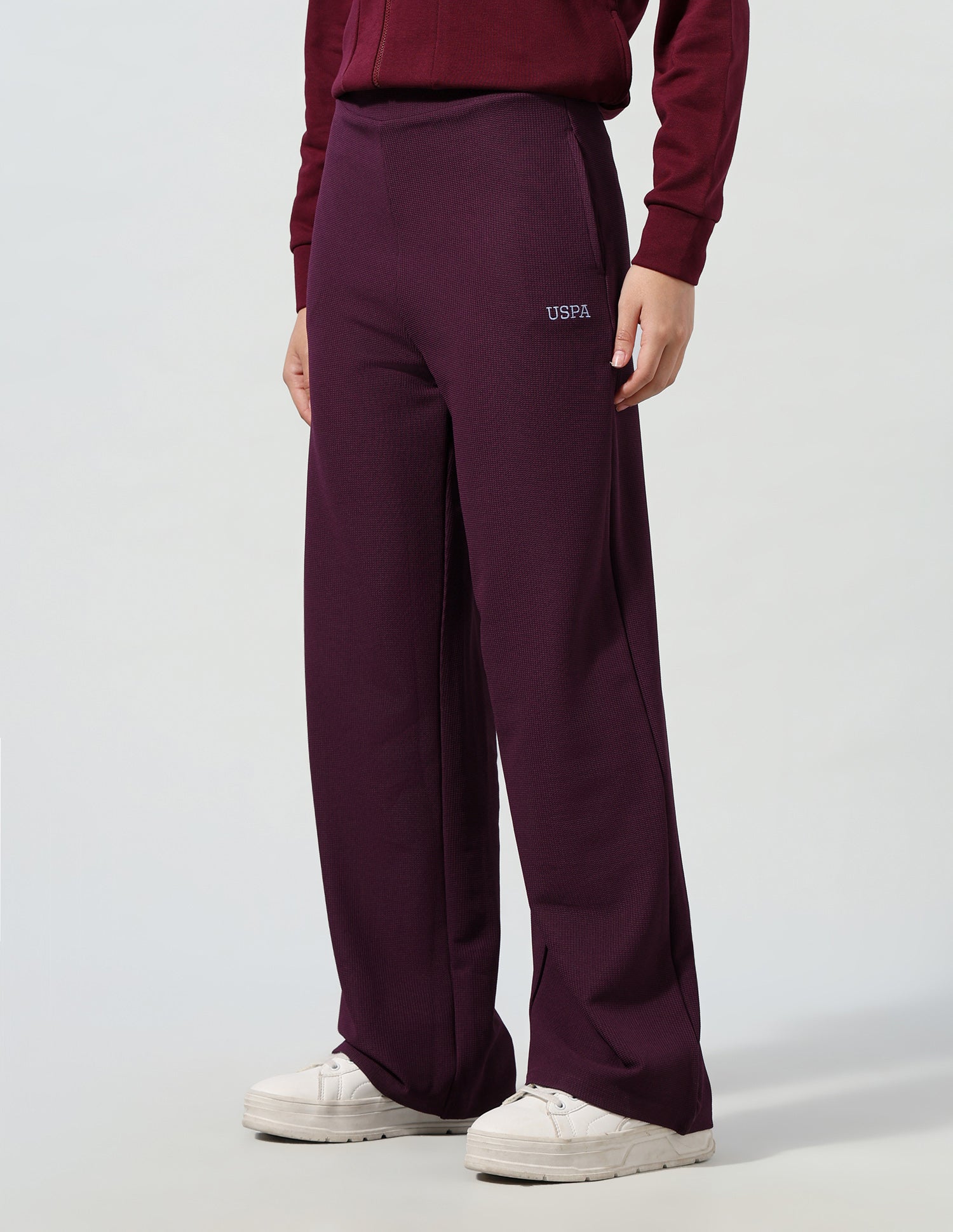 Waffle Textured Wide Leg Fit Pants Wine - U.S. Polo Assn. India | Large