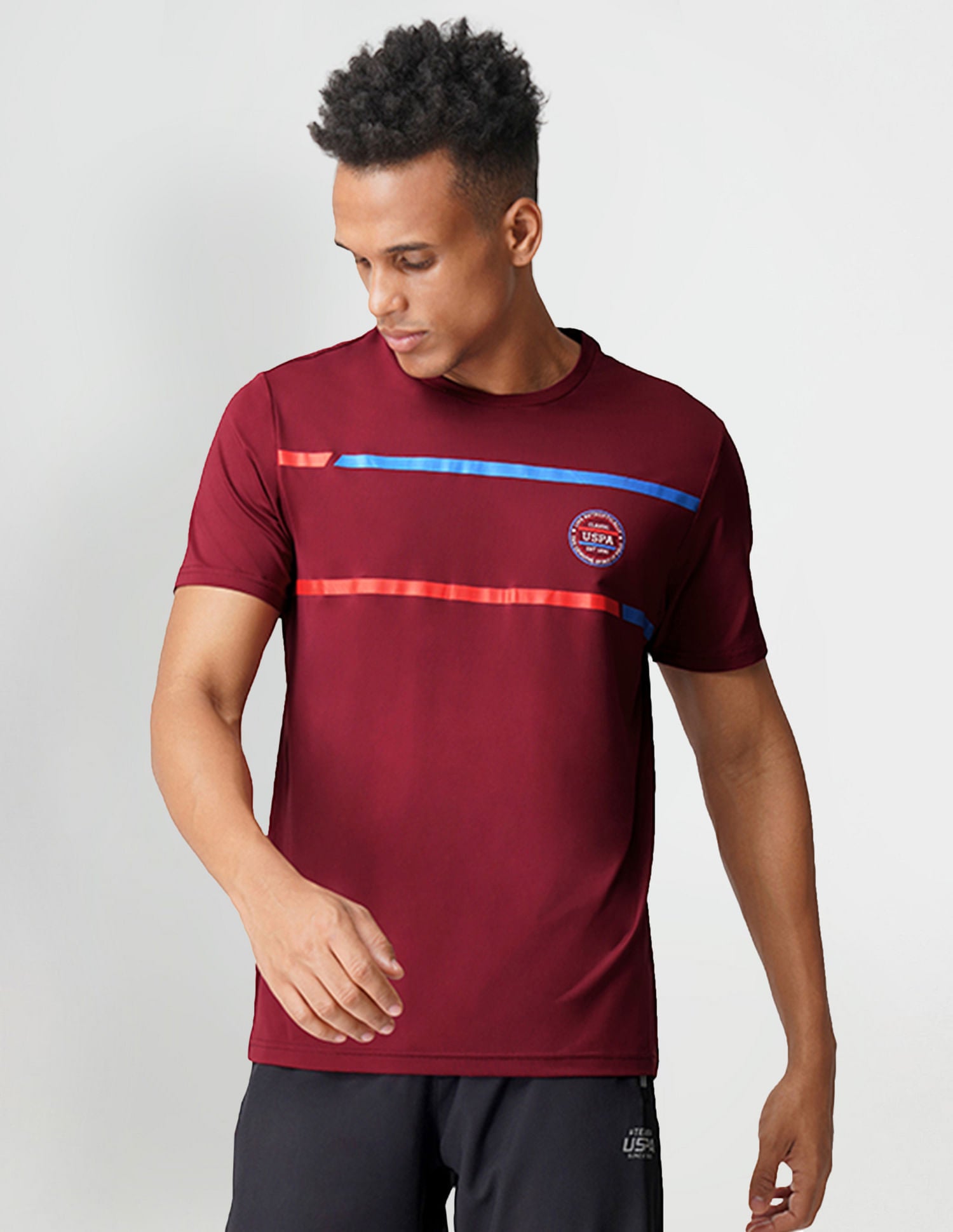Brand Stripe Crew Neck I714 Lounge T-Shirt - Pack Of 1 Maroon - U.S. POLO ASSN. | Large