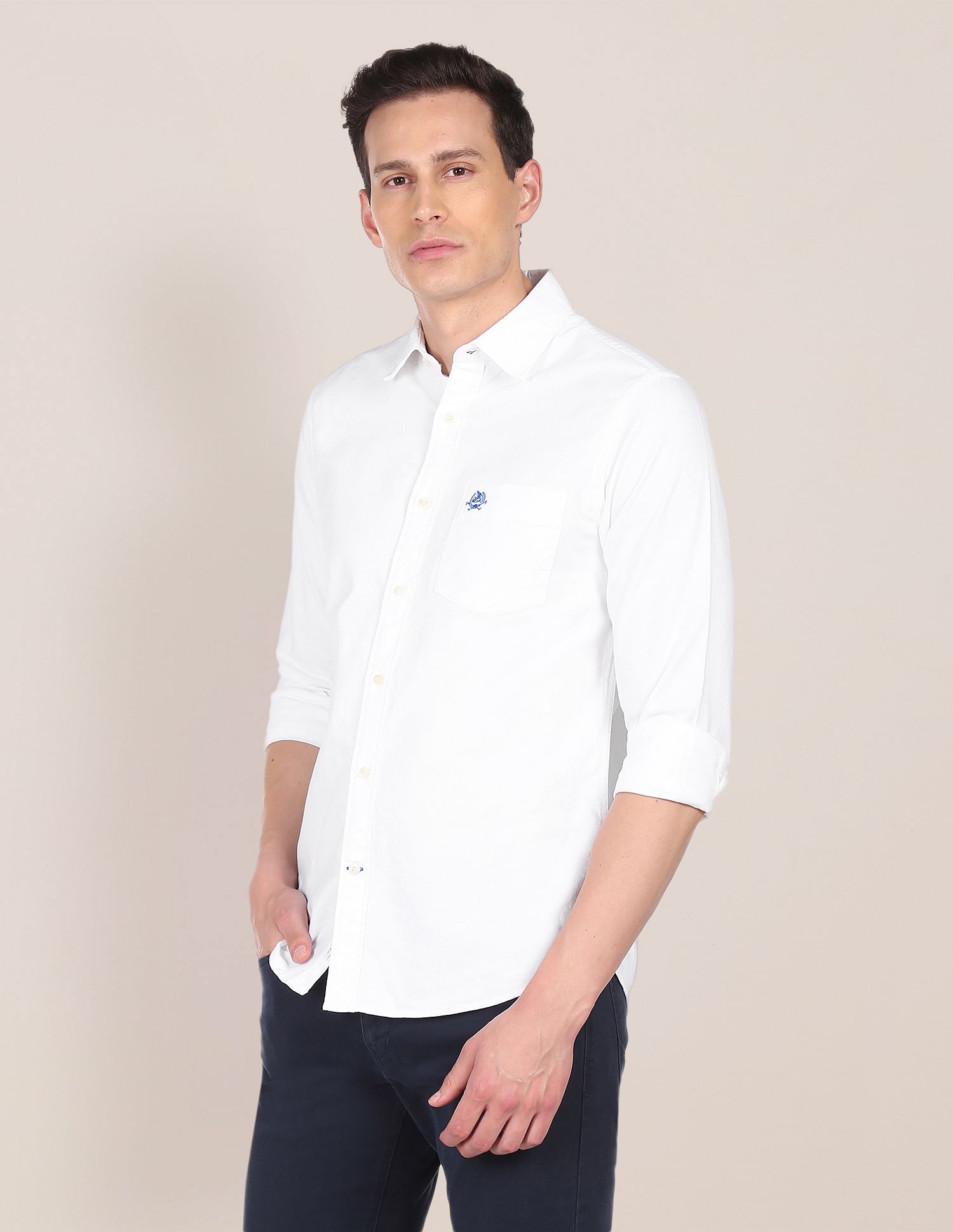 Rounded Cuff Solid Casual Shirt White - U.S. POLO ASSN. | Large