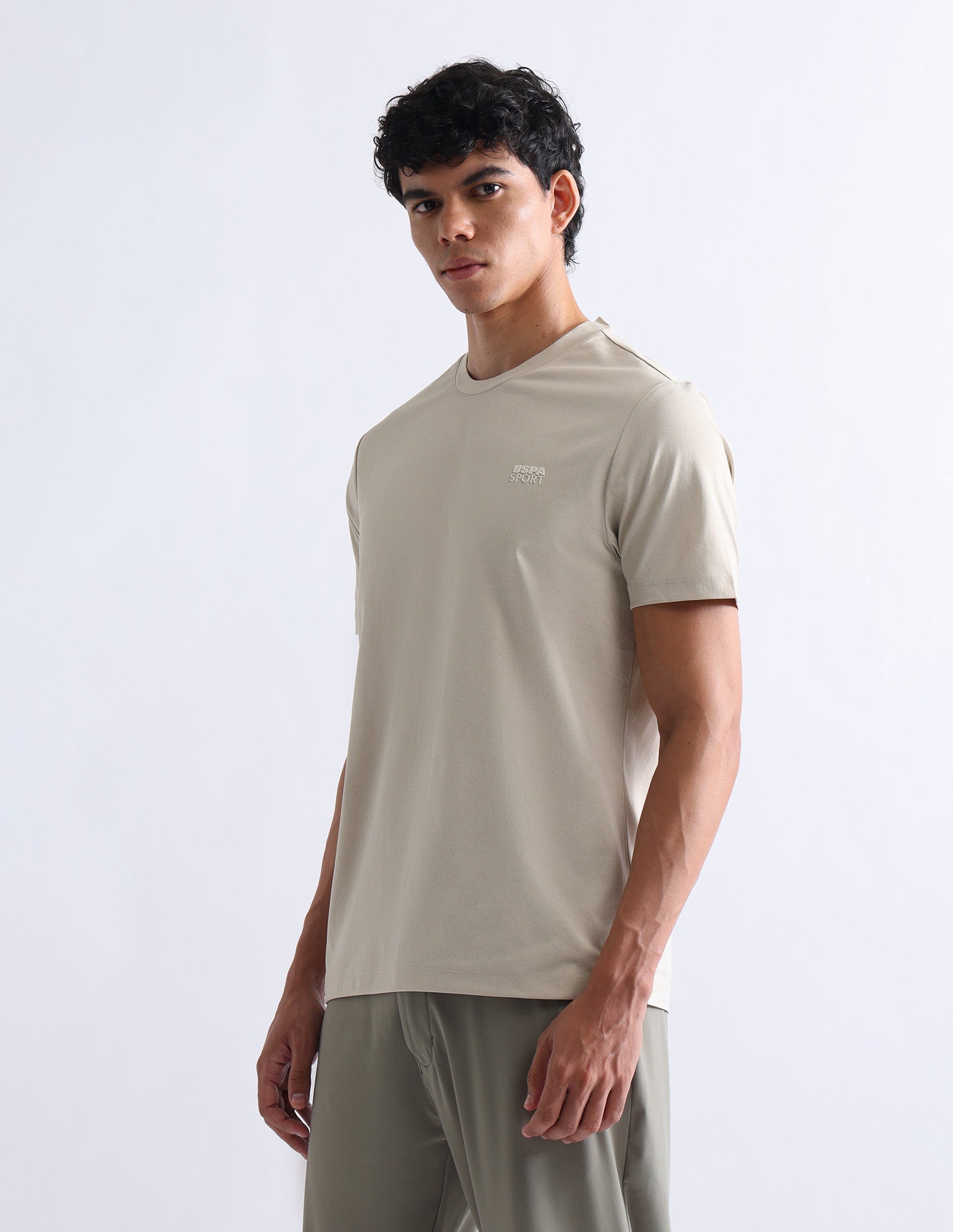 Solid Slim Fit T-Shirt Beige - U.S. Polo Assn. India | Large