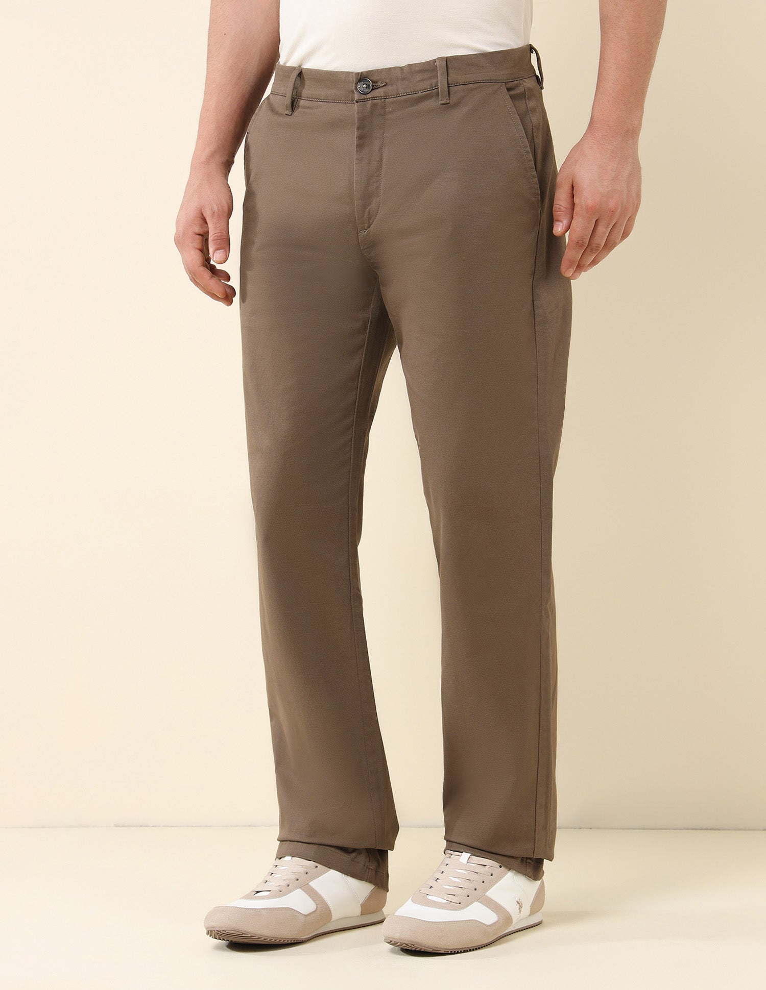 Riley Straight Fit Satin Print Trousers Brown - U.S. Polo Assn. India | Large