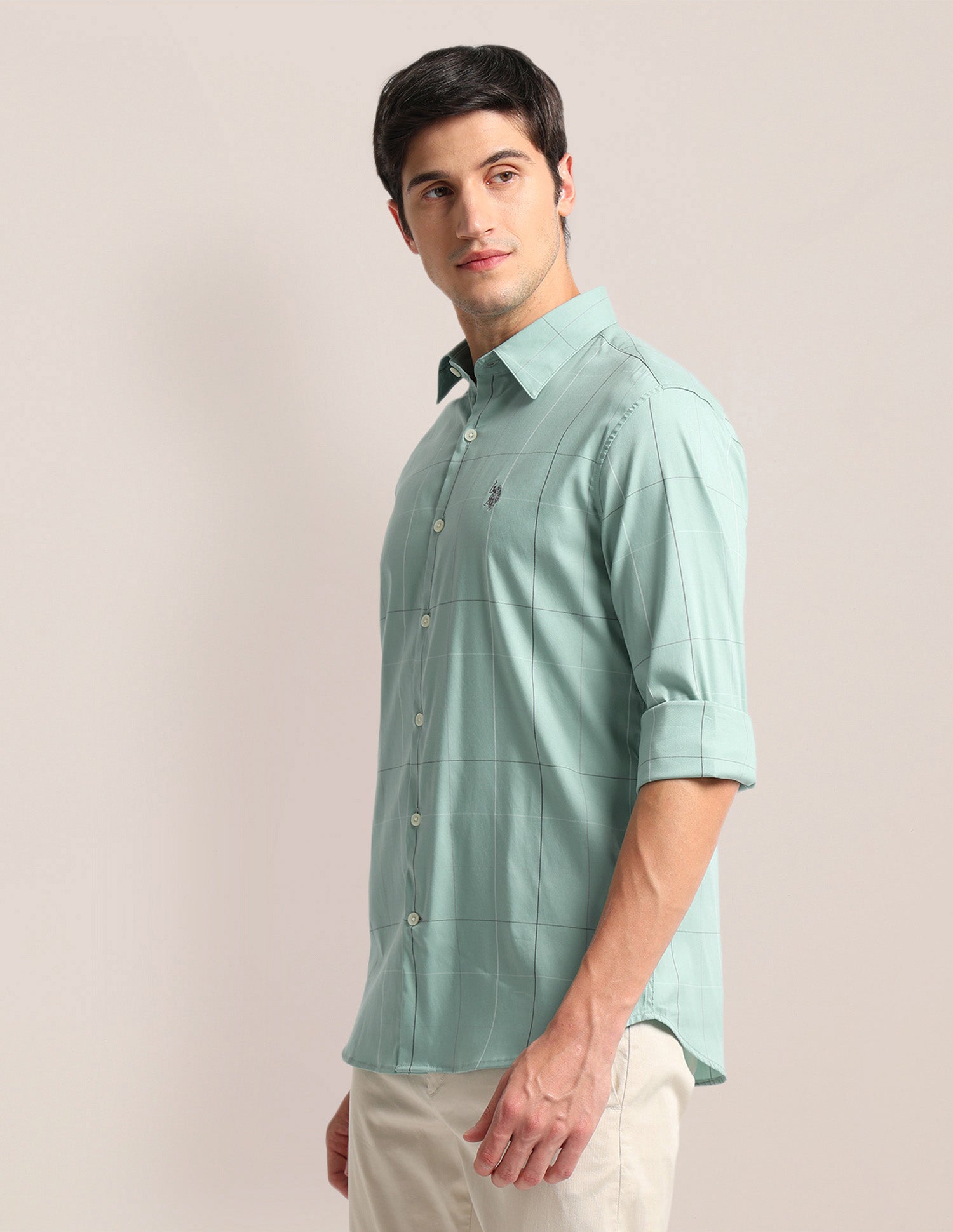 Windowpane Check Tailored Fit Shirt Green - U.S. Polo Assn. India | Large