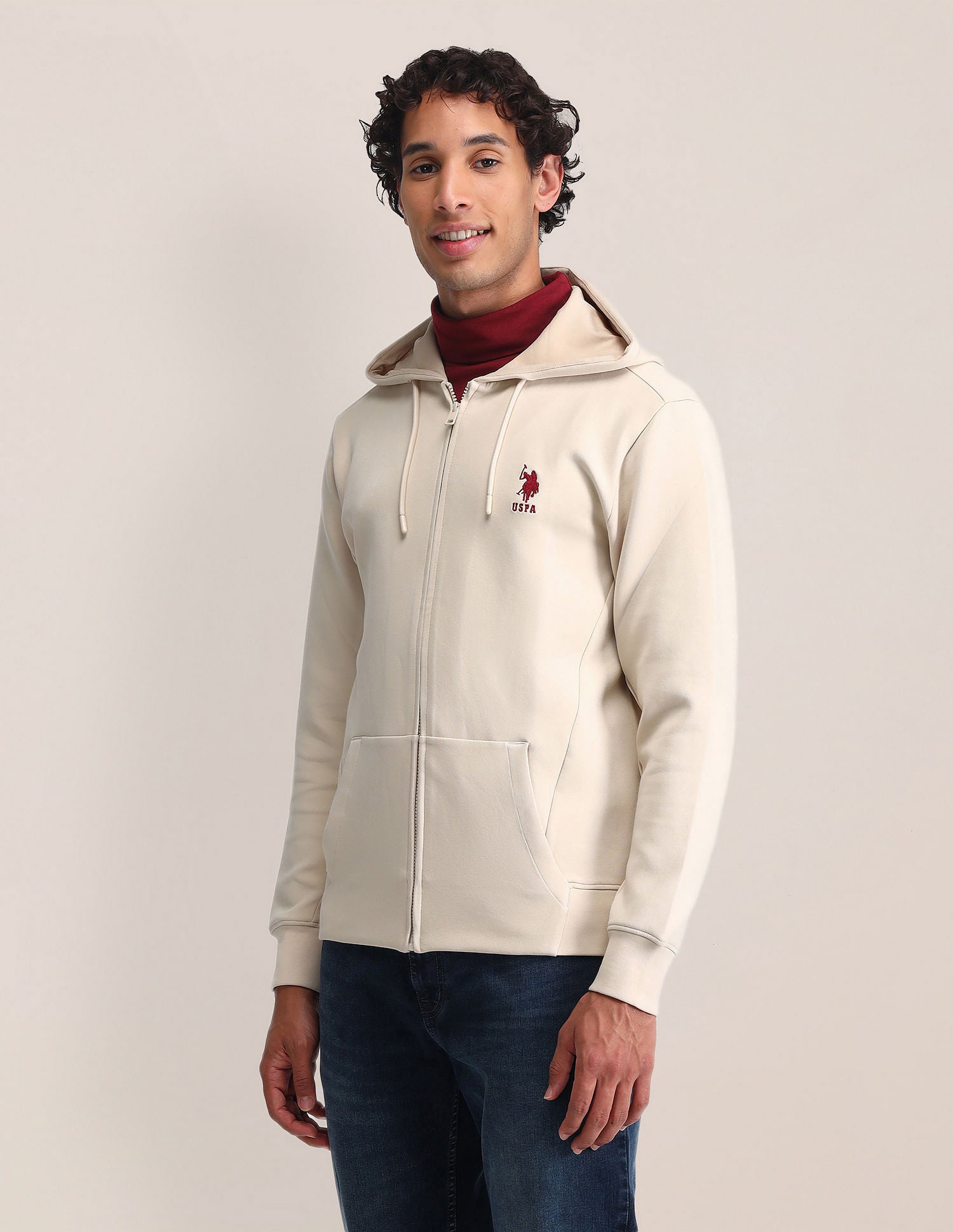 Solid Regular Fit Sweatshirt Beige - U.S. Polo Assn. India | Large
