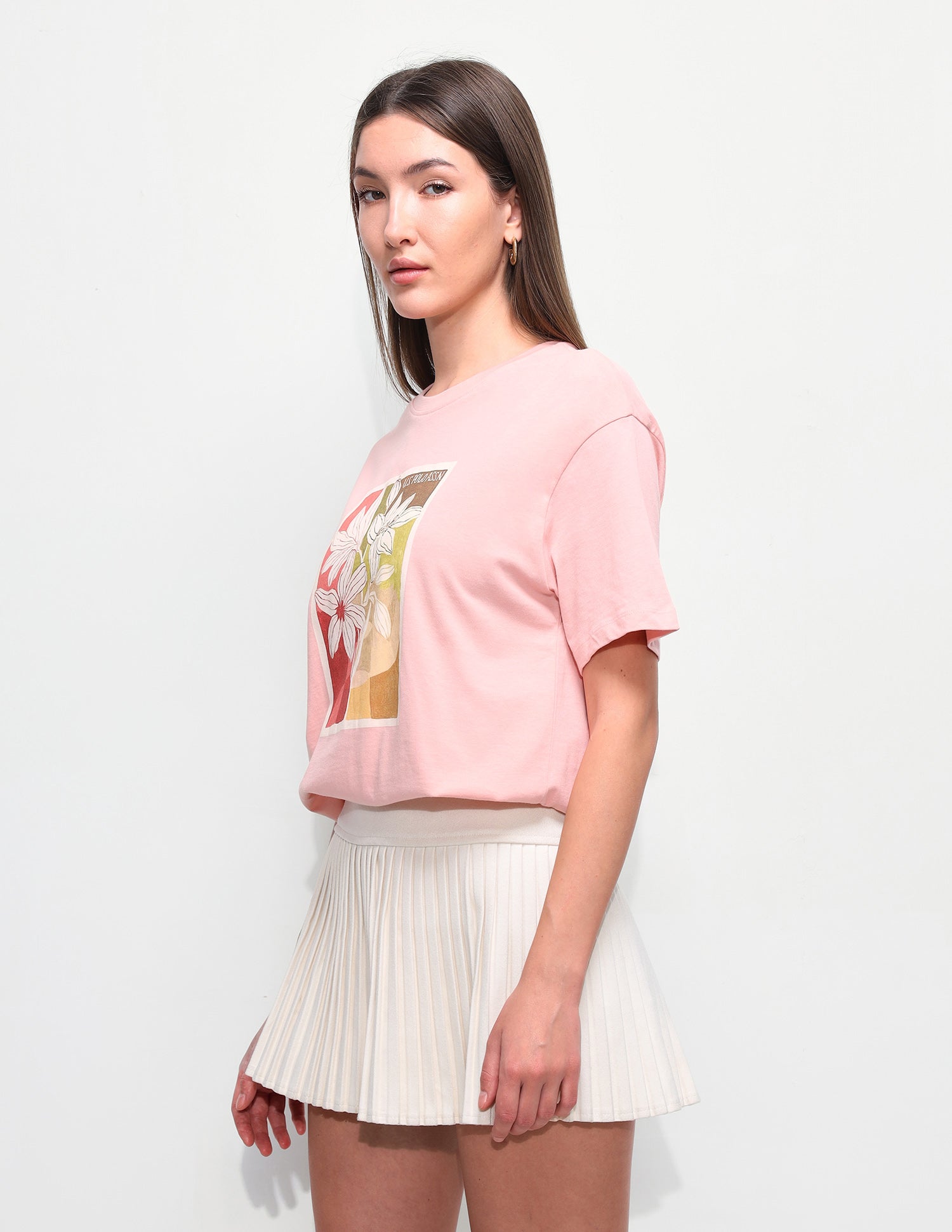 Floral Printed Oversized Fit T-Shirt Pink - U.S. Polo Assn. India | Large