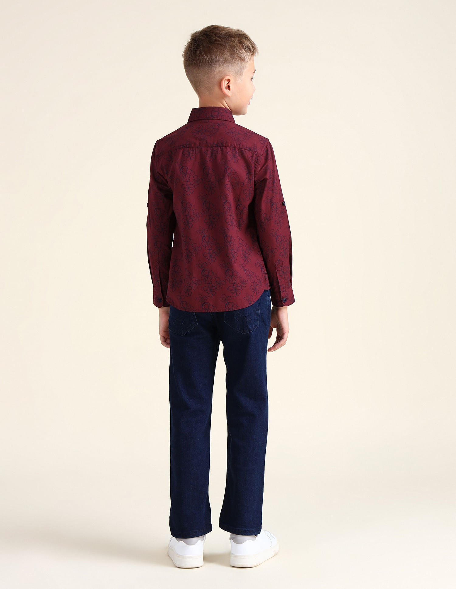 Boys Floral Print Cotton Shirt Maroon - U.S. POLO ASSN. | Large