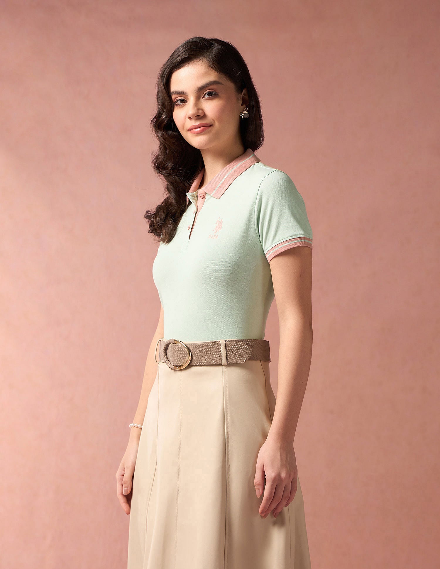 Contrast Striped Collar Solid Polo Shirt Mint - U.S. POLO ASSN. | Large