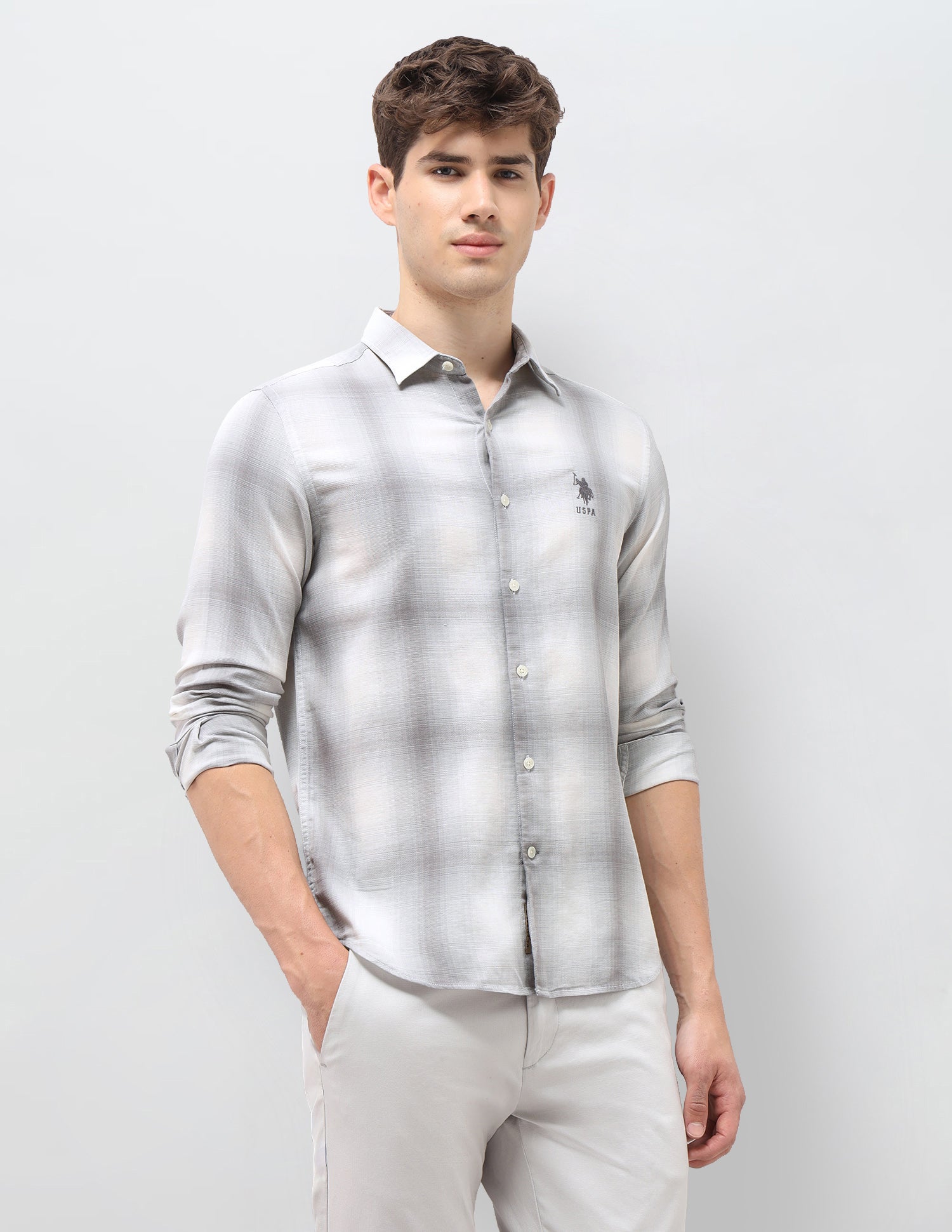 Tartan Checked Dobby Shirt Light Grey - U.S. Polo Assn. India | Large
