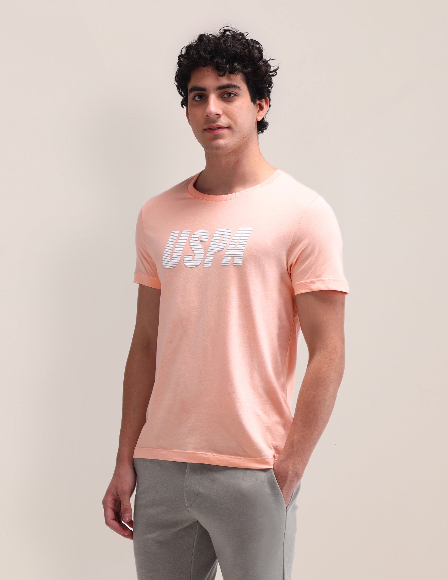 Brand Printed Slim Fit T-Shirt Peach - U.S. Polo Assn. India | Large
