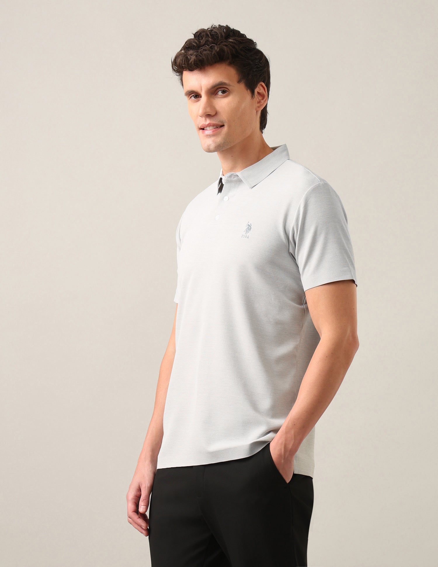 Solid Slim Fit Polo Shirt Light Grey - U.S. Polo Assn. India | Large