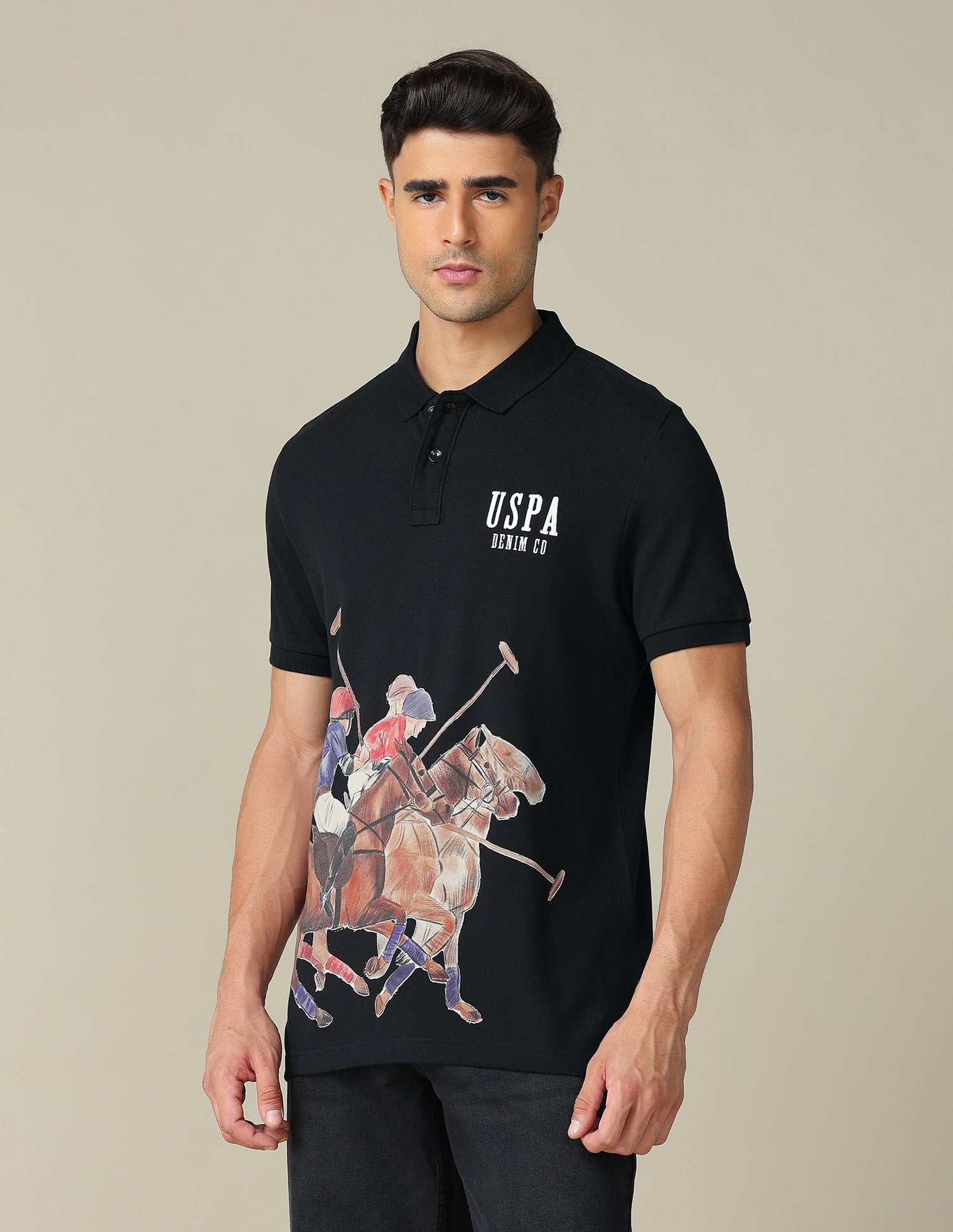 Muscle Fit Graphic Printed Polo Shirt Black - U.S. POLO ASSN. | Large