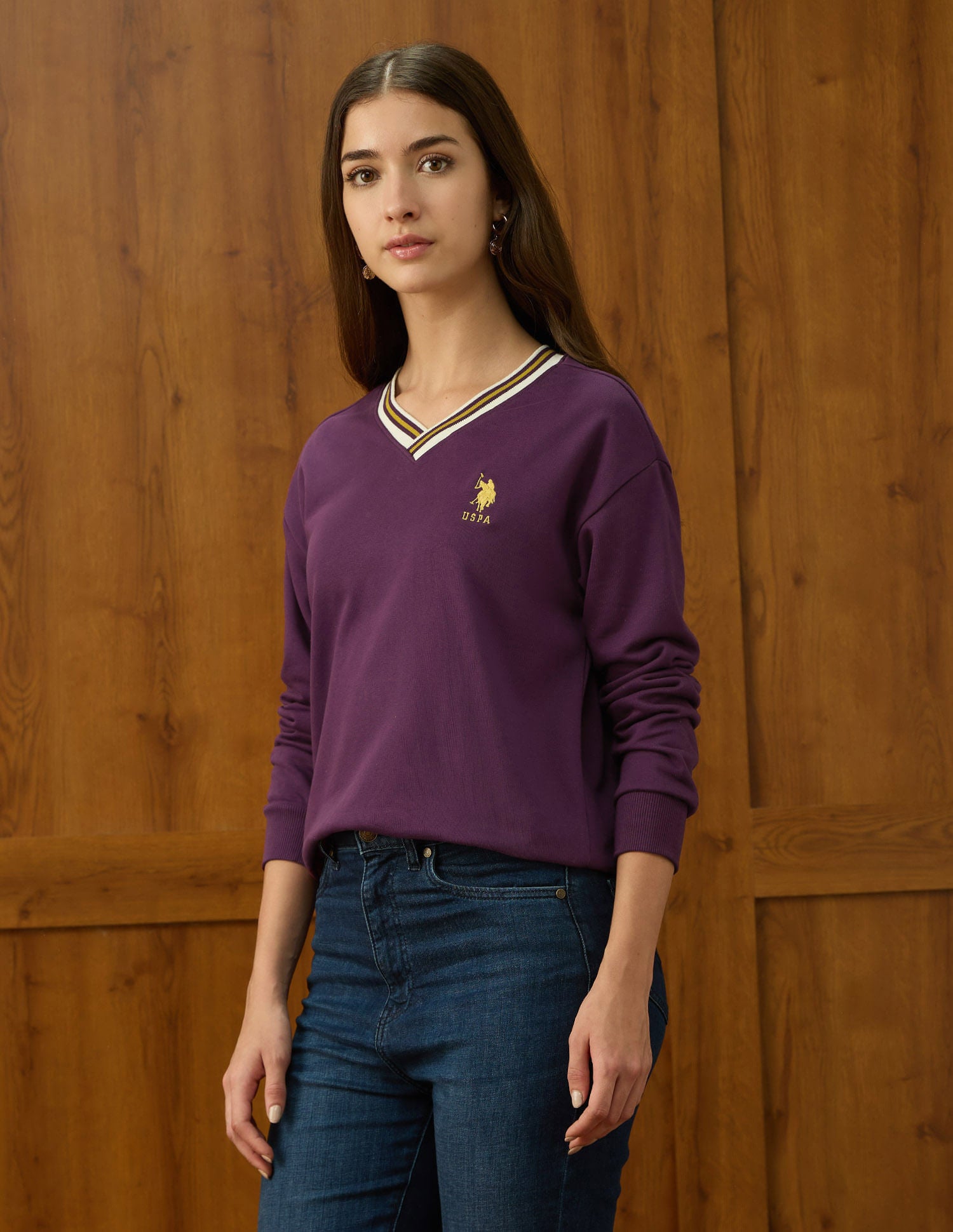 Solid Regular Fit Sweatshirt Purple - U.S. POLO ASSN. | Large